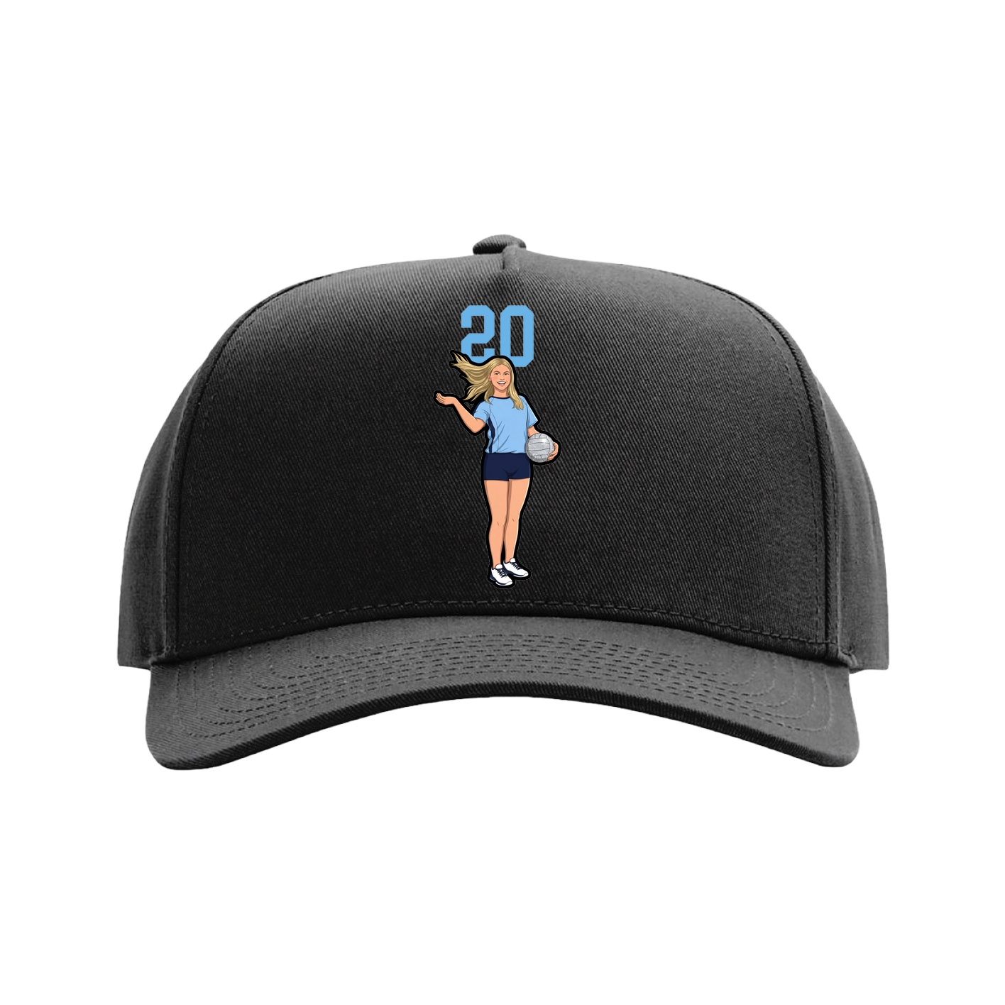 Full Fabric Five-Panel Champ Cap — Number Top in Black