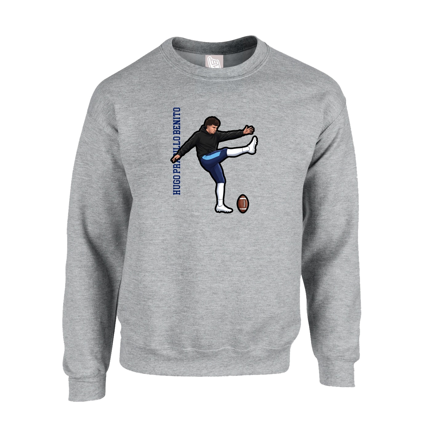 Fleece Crew — Name Vertical in Grey