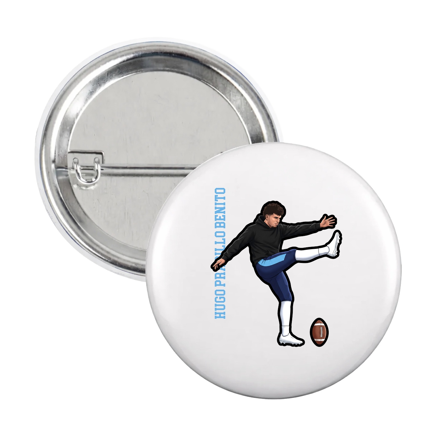 Game Day Button — Name Vertical in White