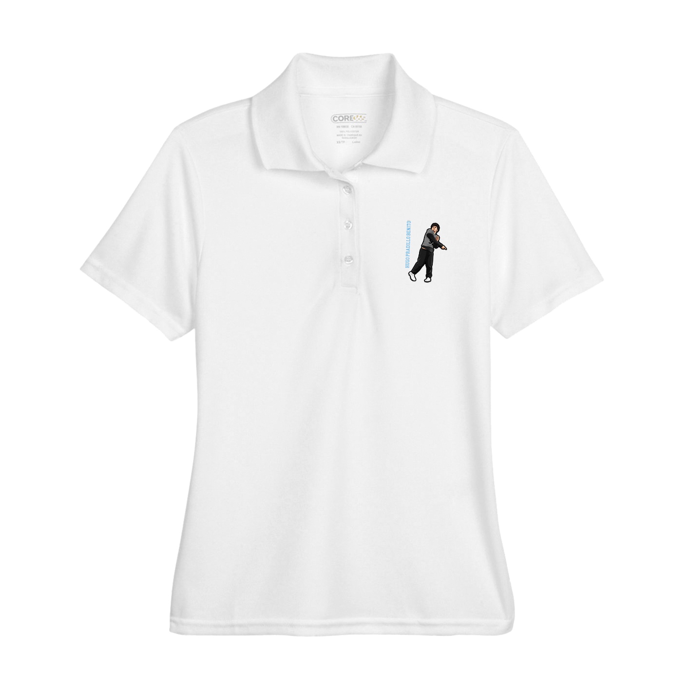 Womens Performance Polo — Name Vertical in White