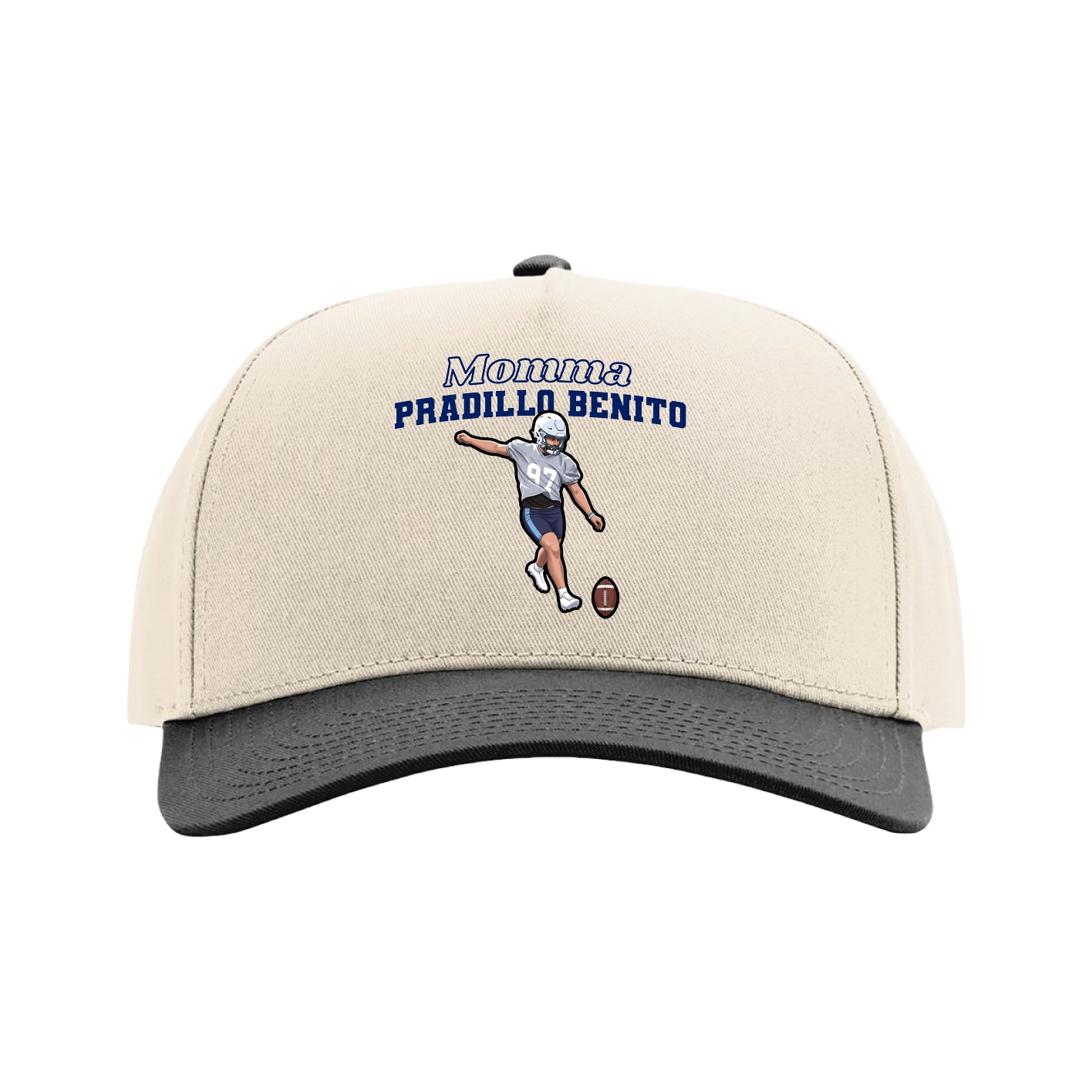 Full Fabric Five-Panel Champ Cap — Mothers Day Block in Cream/Black