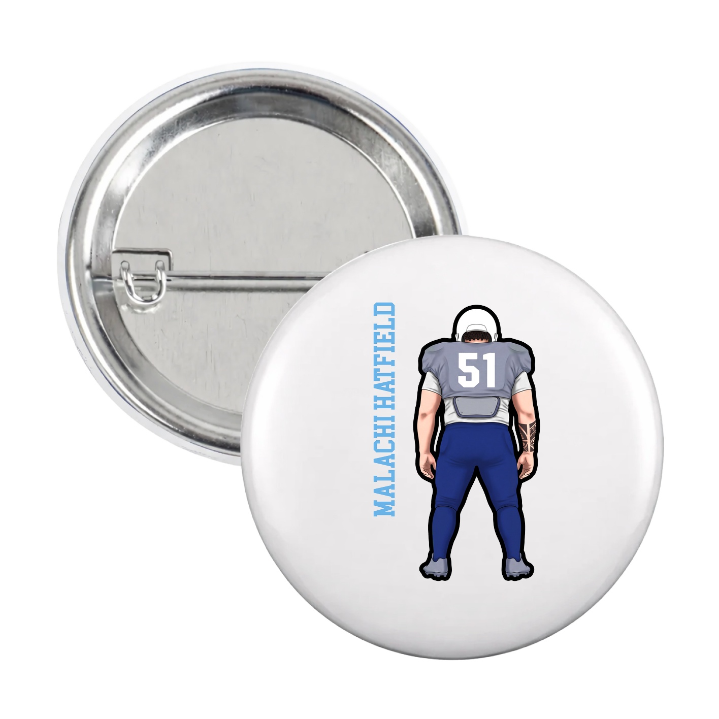 Game Day Button — Name Vertical in White