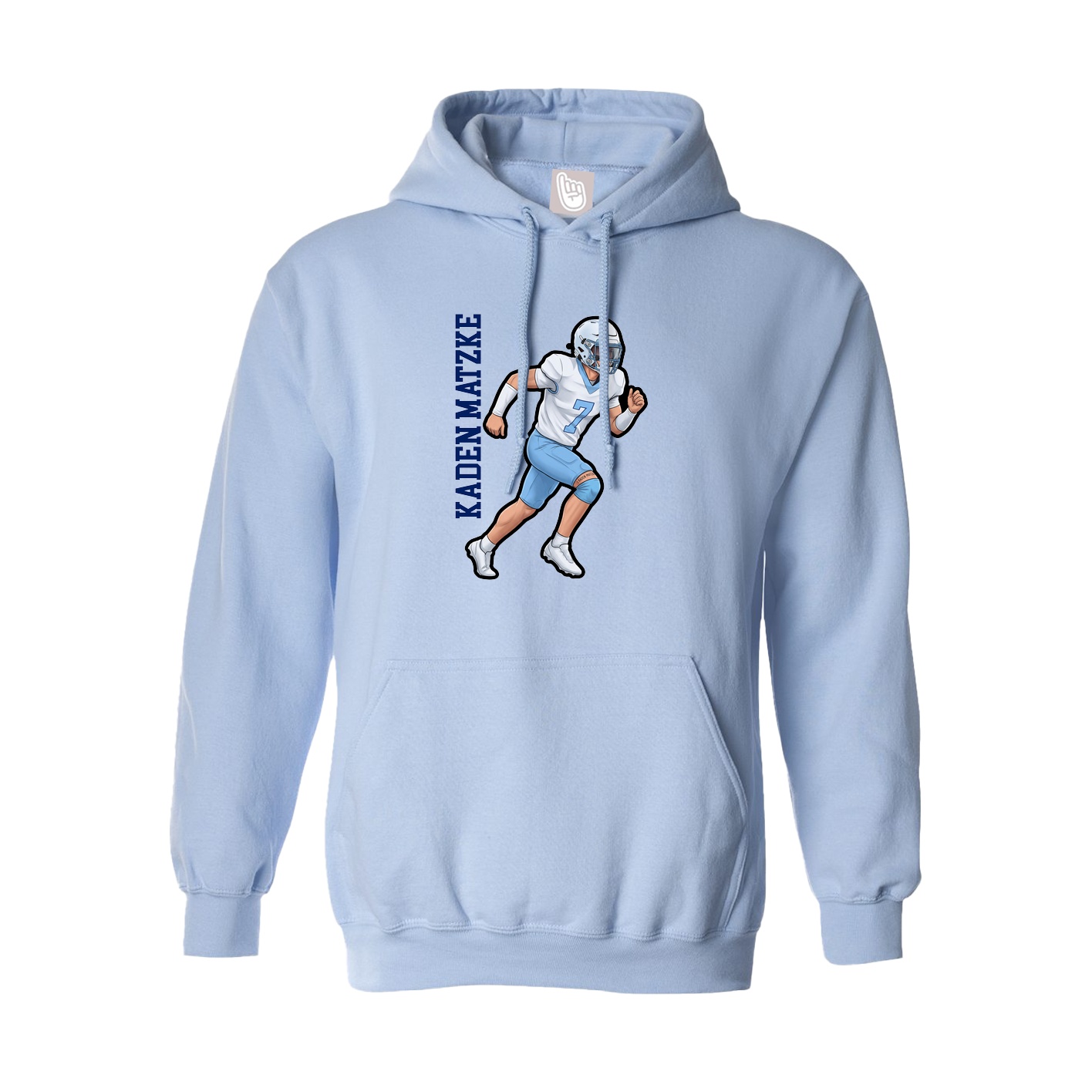 Hoodie — Name Vertical in Light Blue