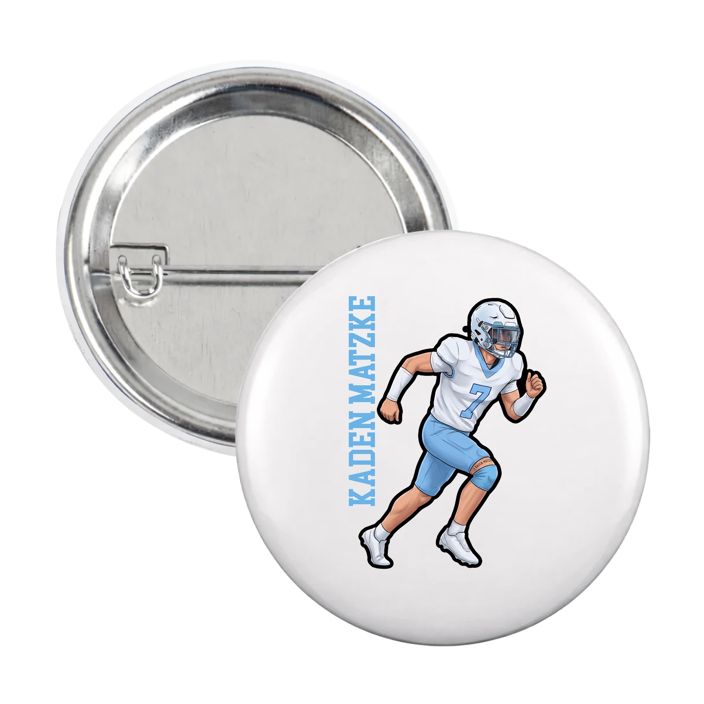 Game Day Button — Name Vertical in White
