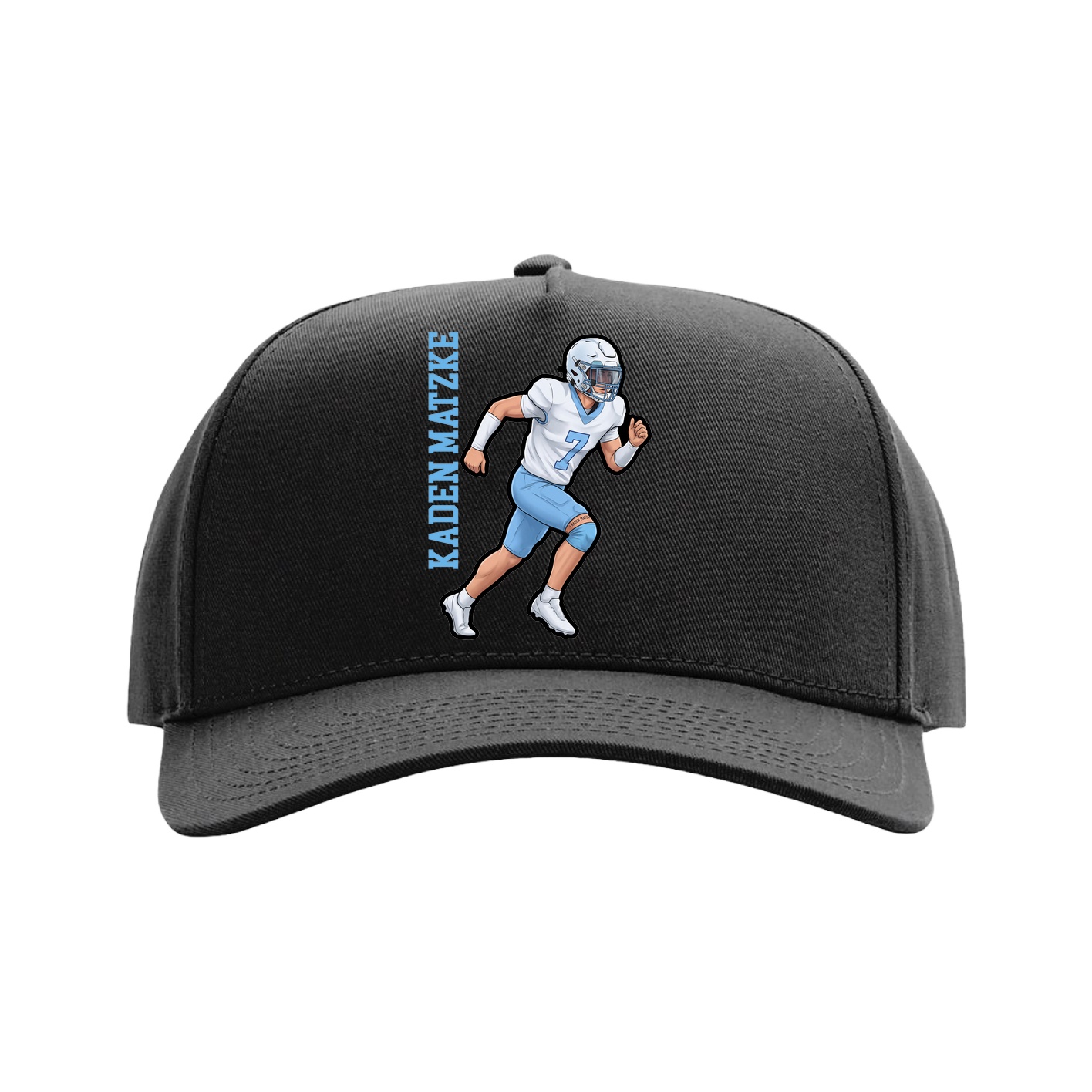 Full Fabric Five-Panel Champ Cap — Name Vertical in Black