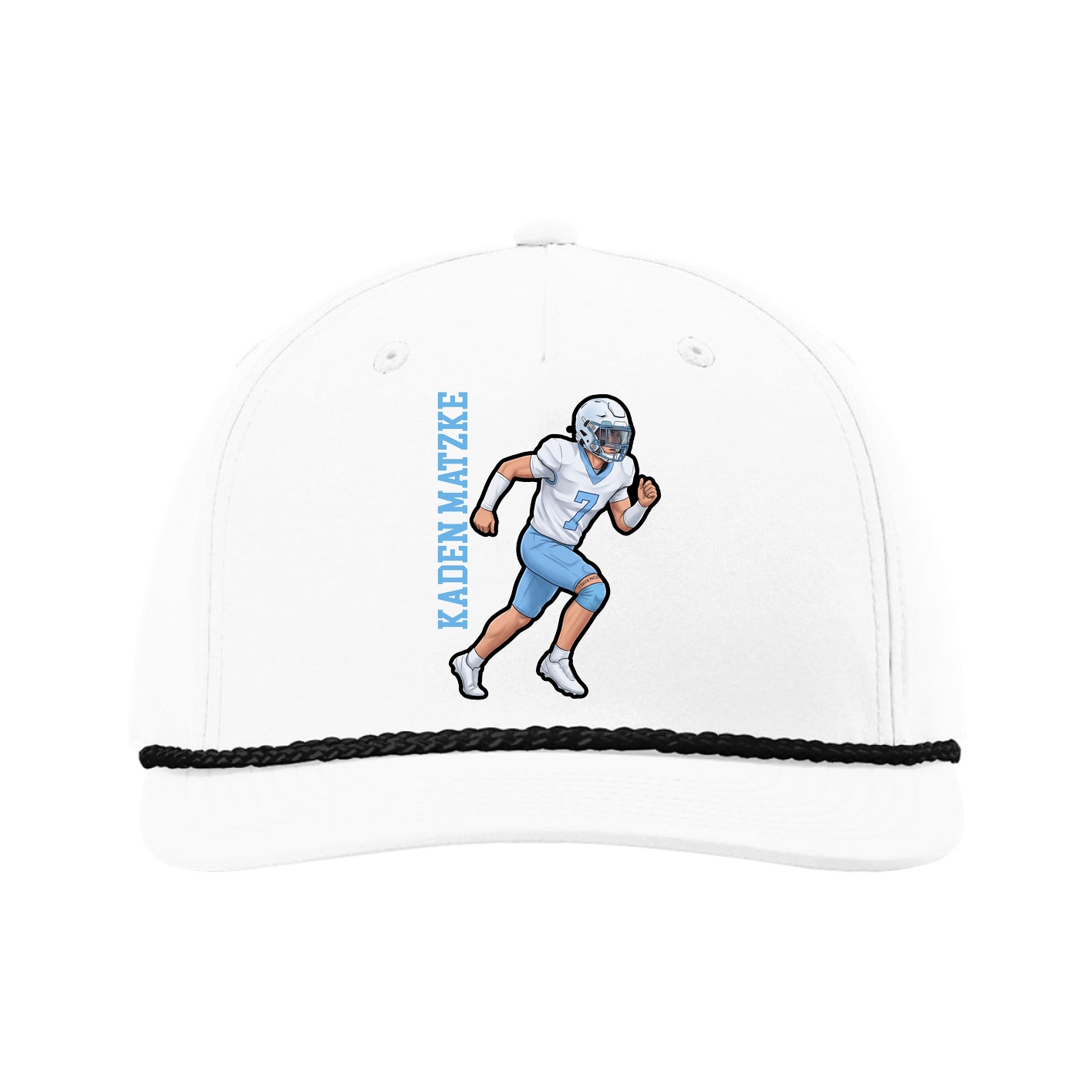 Five-Panel Classic Rope Cap — Name Vertical in White