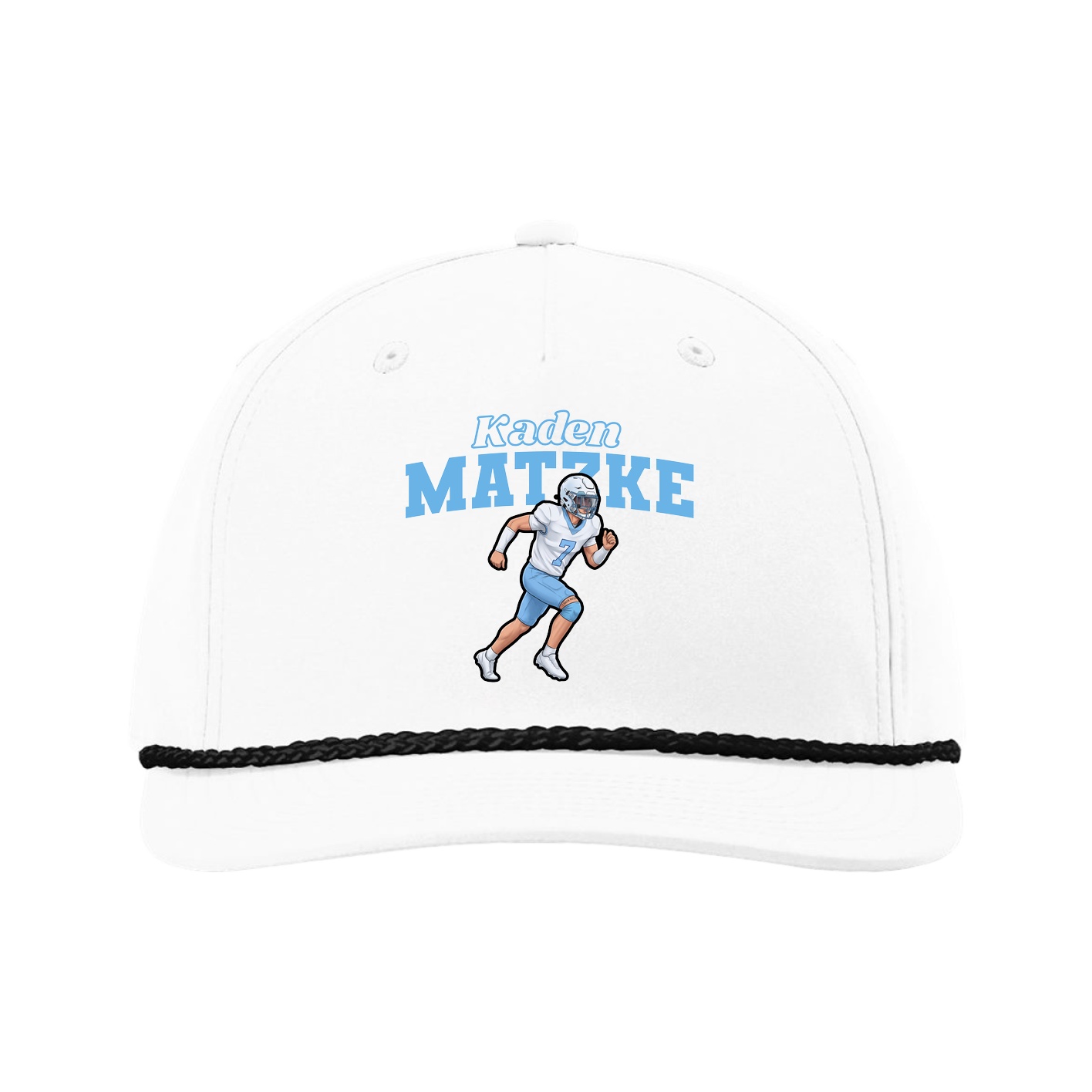 Five-Panel Classic Rope Cap — Name Arch in White