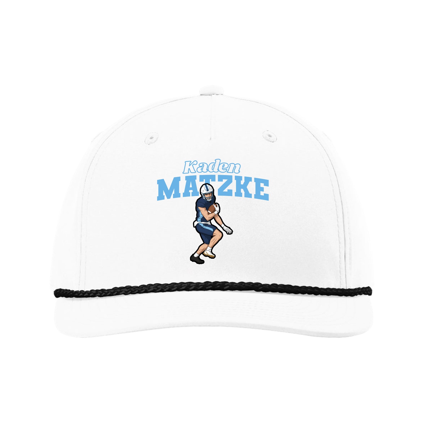 Five-Panel Classic Rope Cap — Name Arch in White