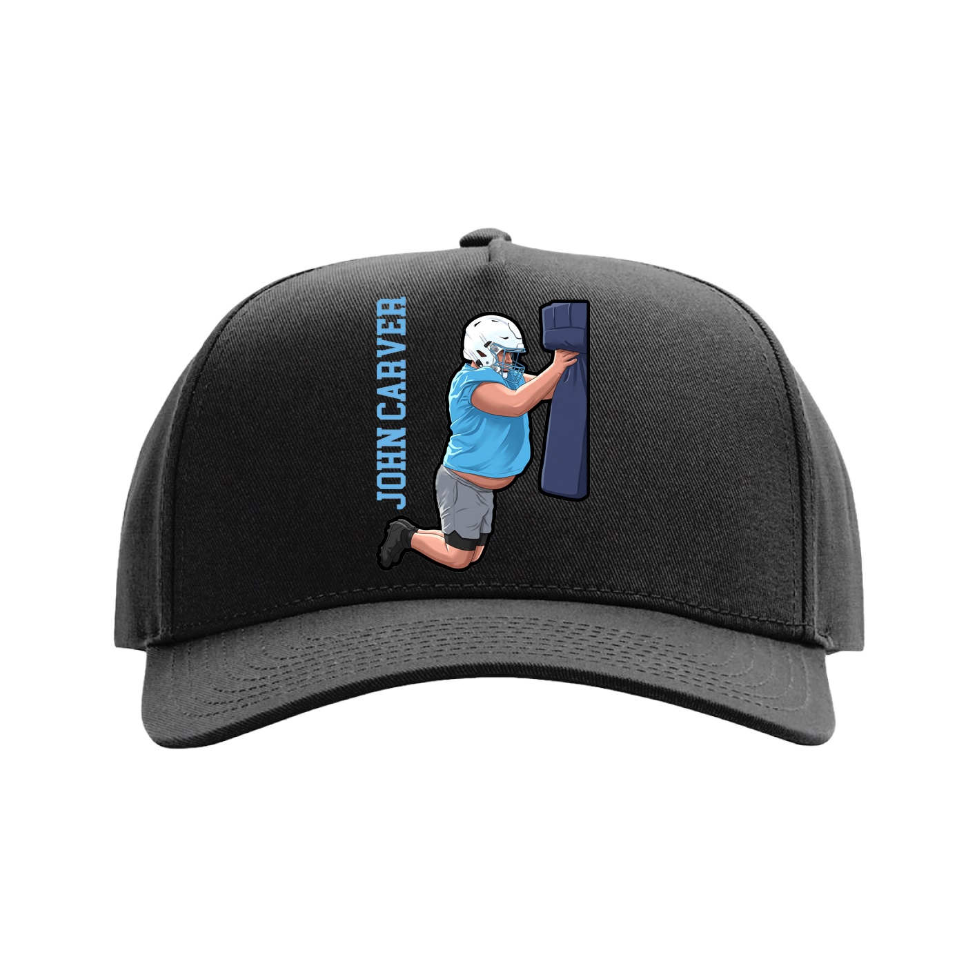 Full Fabric Five-Panel Champ Cap — Name Vertical in Black