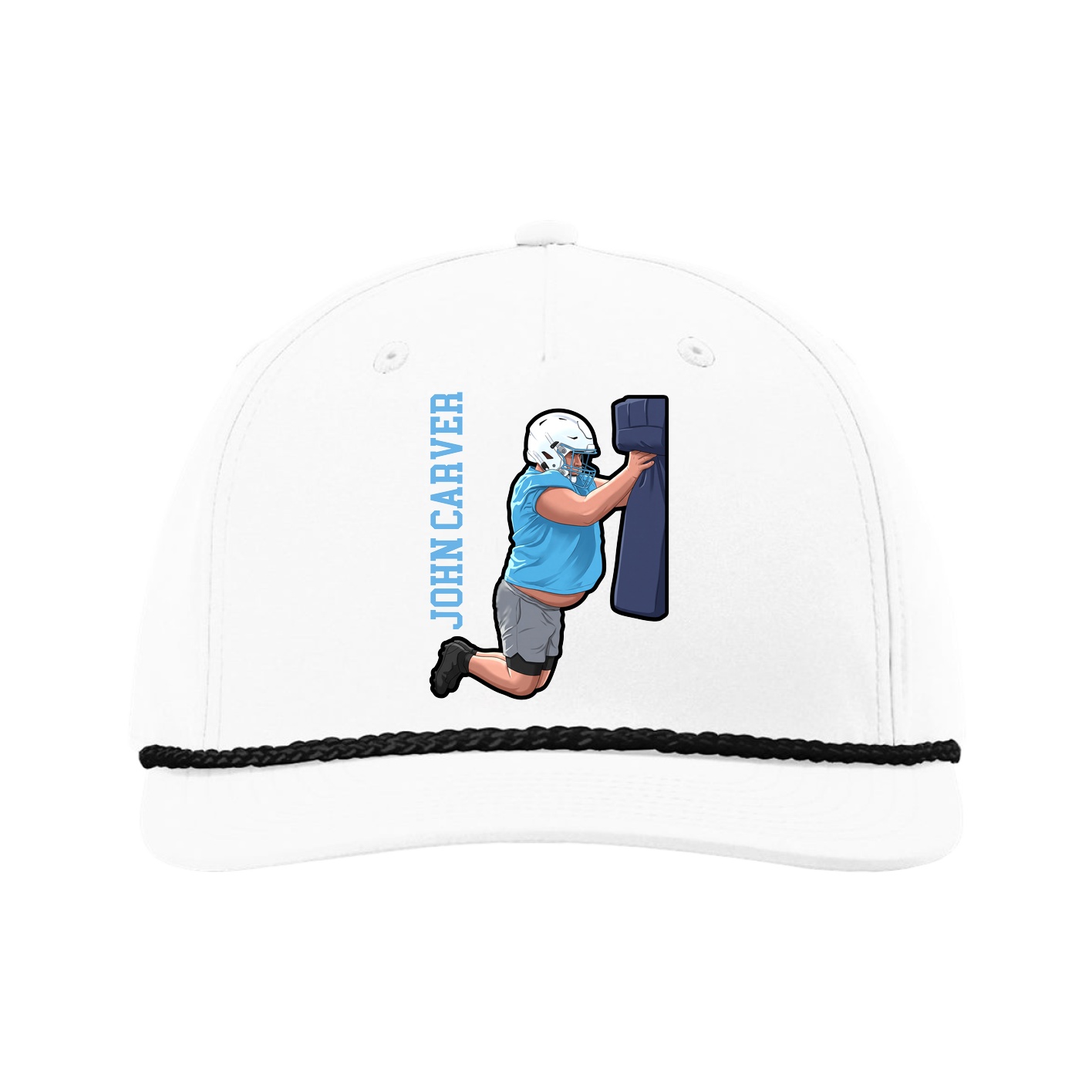 Five-Panel Classic Rope Cap — Name Vertical in White