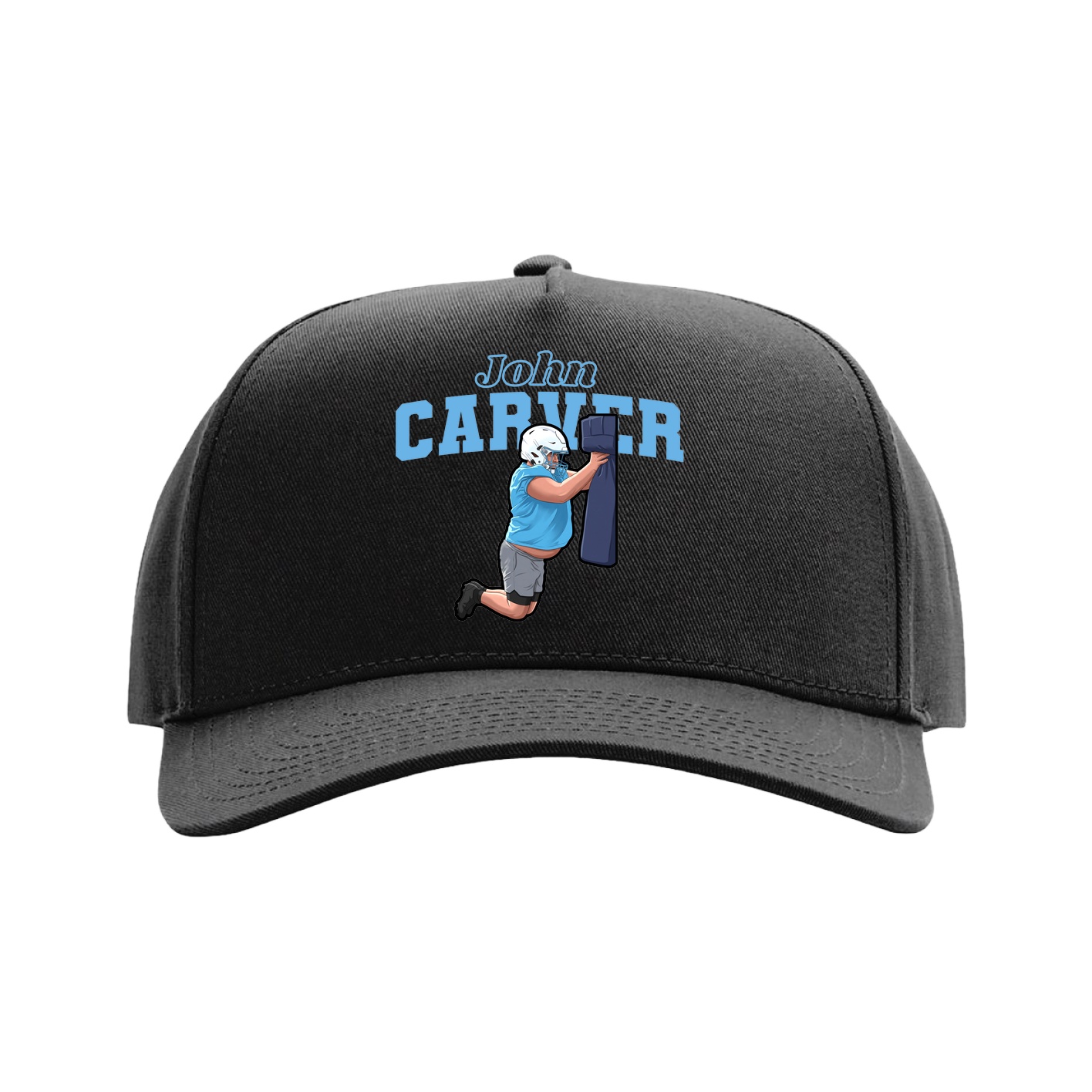 Full Fabric Five-Panel Champ Cap — Name Arch in Black