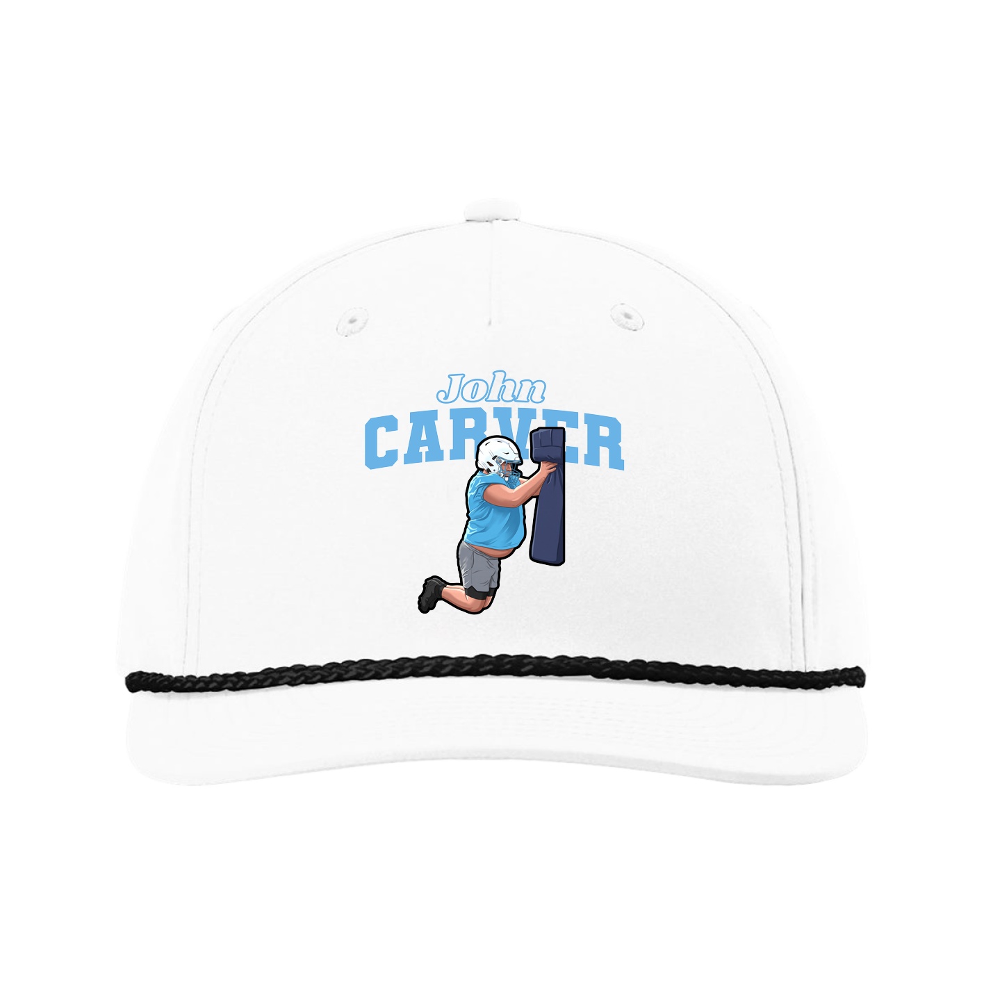 Five-Panel Classic Rope Cap — Name Arch in White