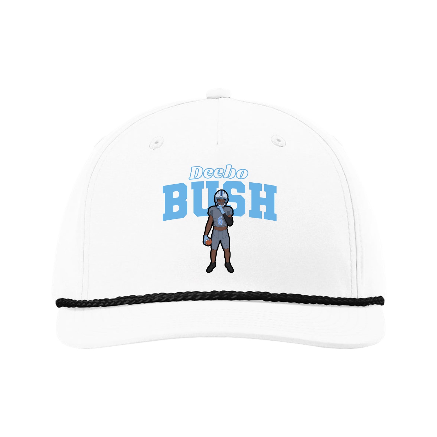 Five-Panel Classic Rope Cap — Name Arch in White