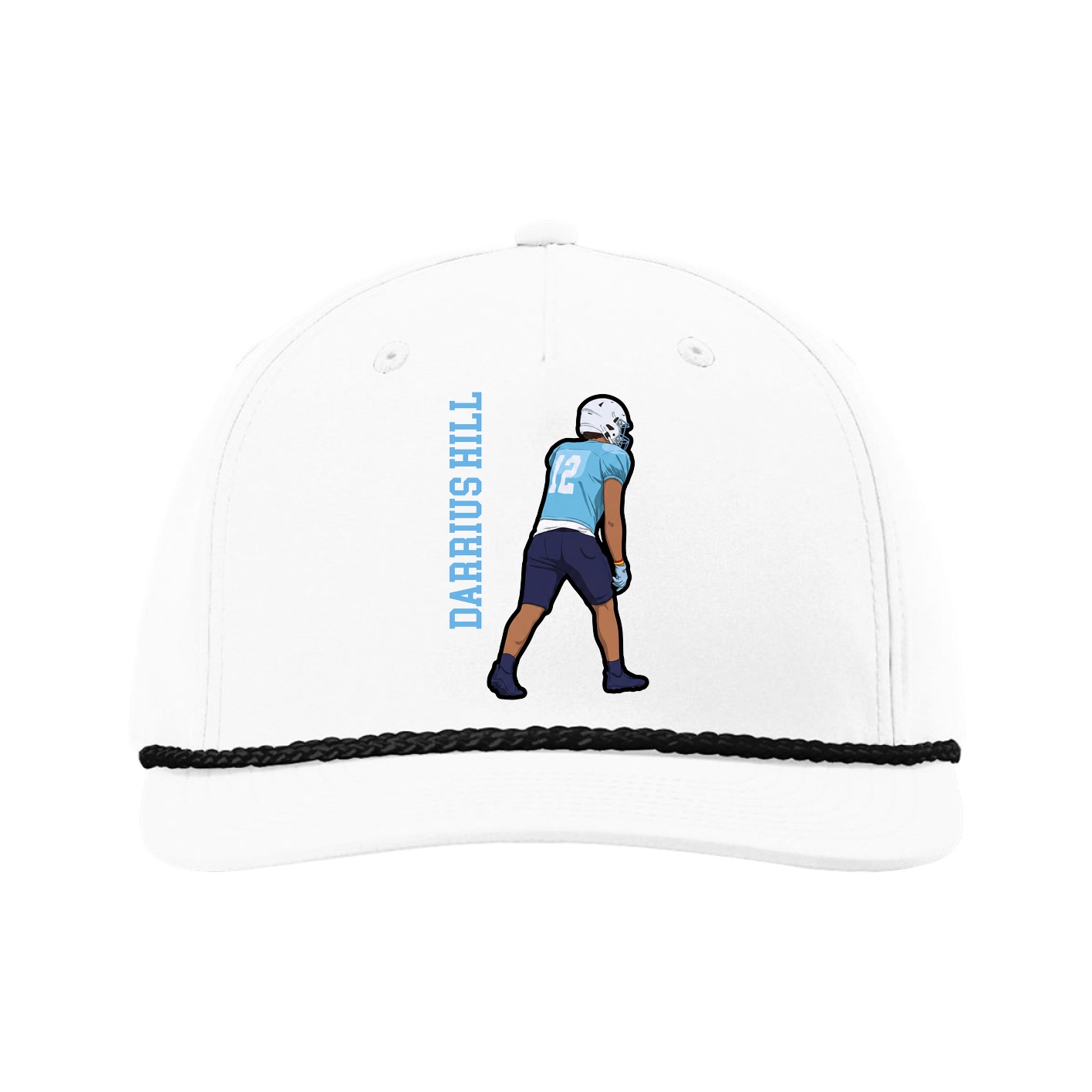 Five-Panel Classic Rope Cap — Name Vertical in White
