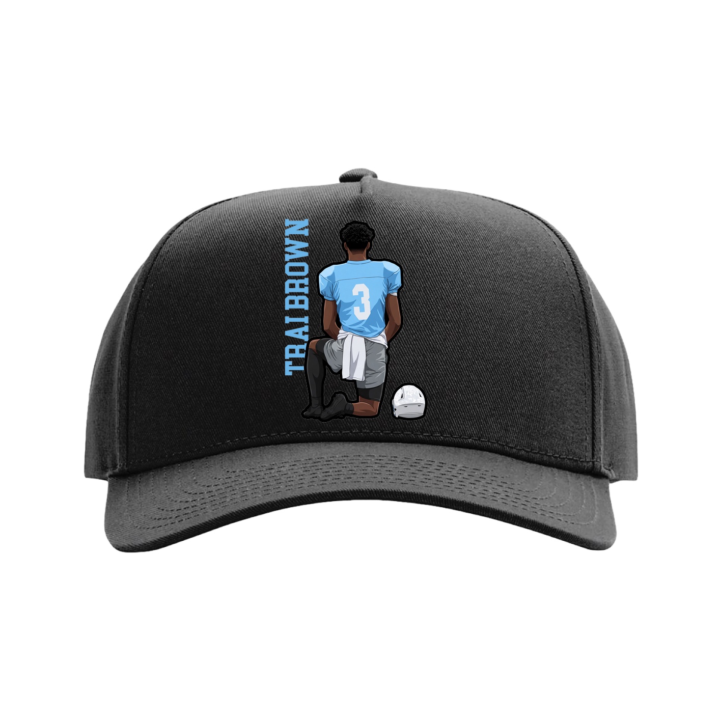 Full Fabric Five-Panel Champ Cap — Name Vertical in Black