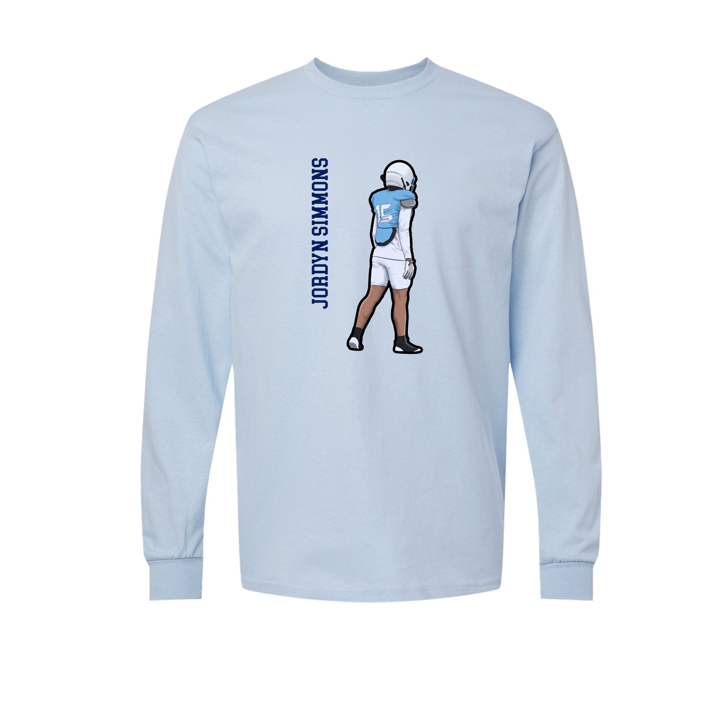 Long Sleeve Tee — Name Vertical in Light Blue