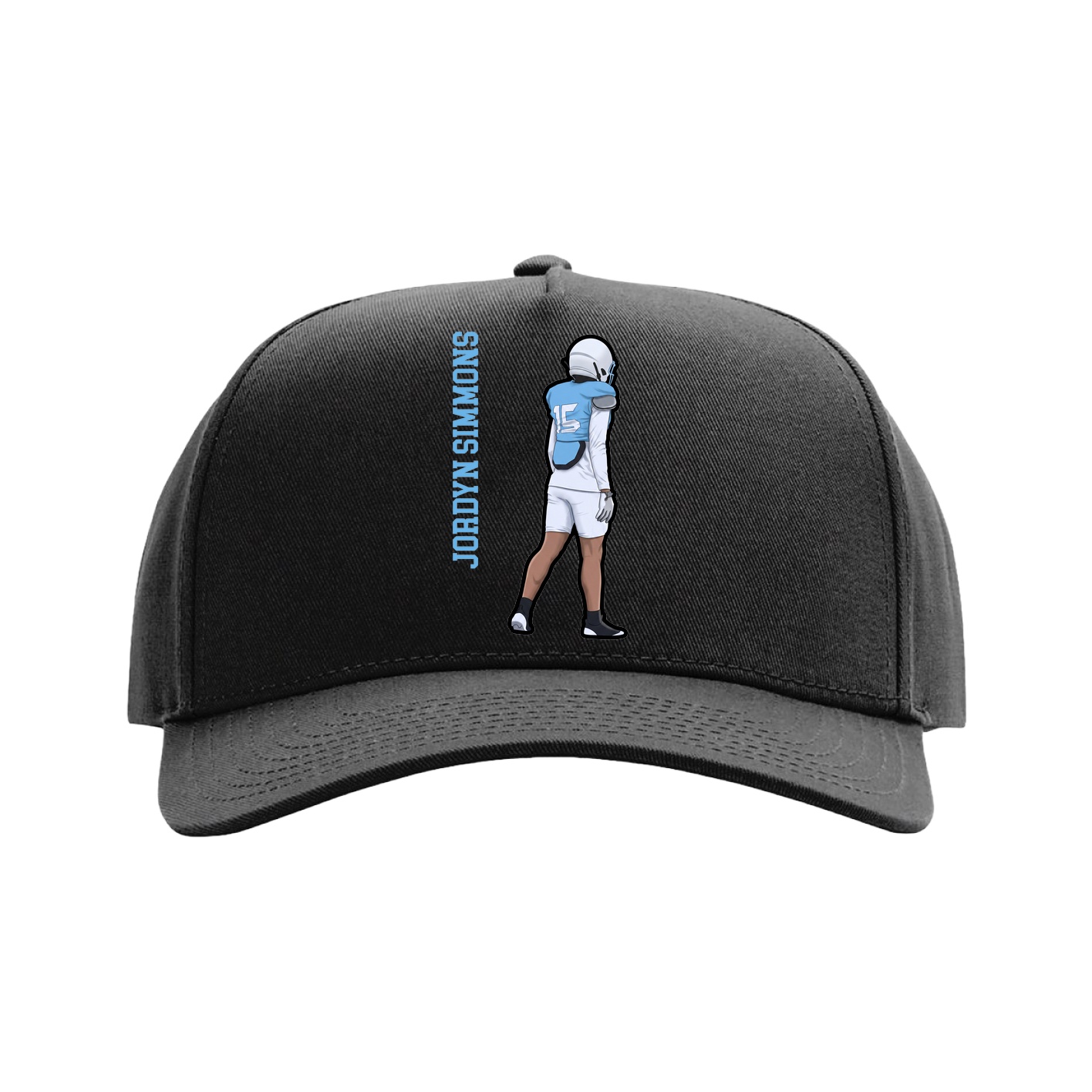 Full Fabric Five-Panel Champ Cap — Name Vertical in Black
