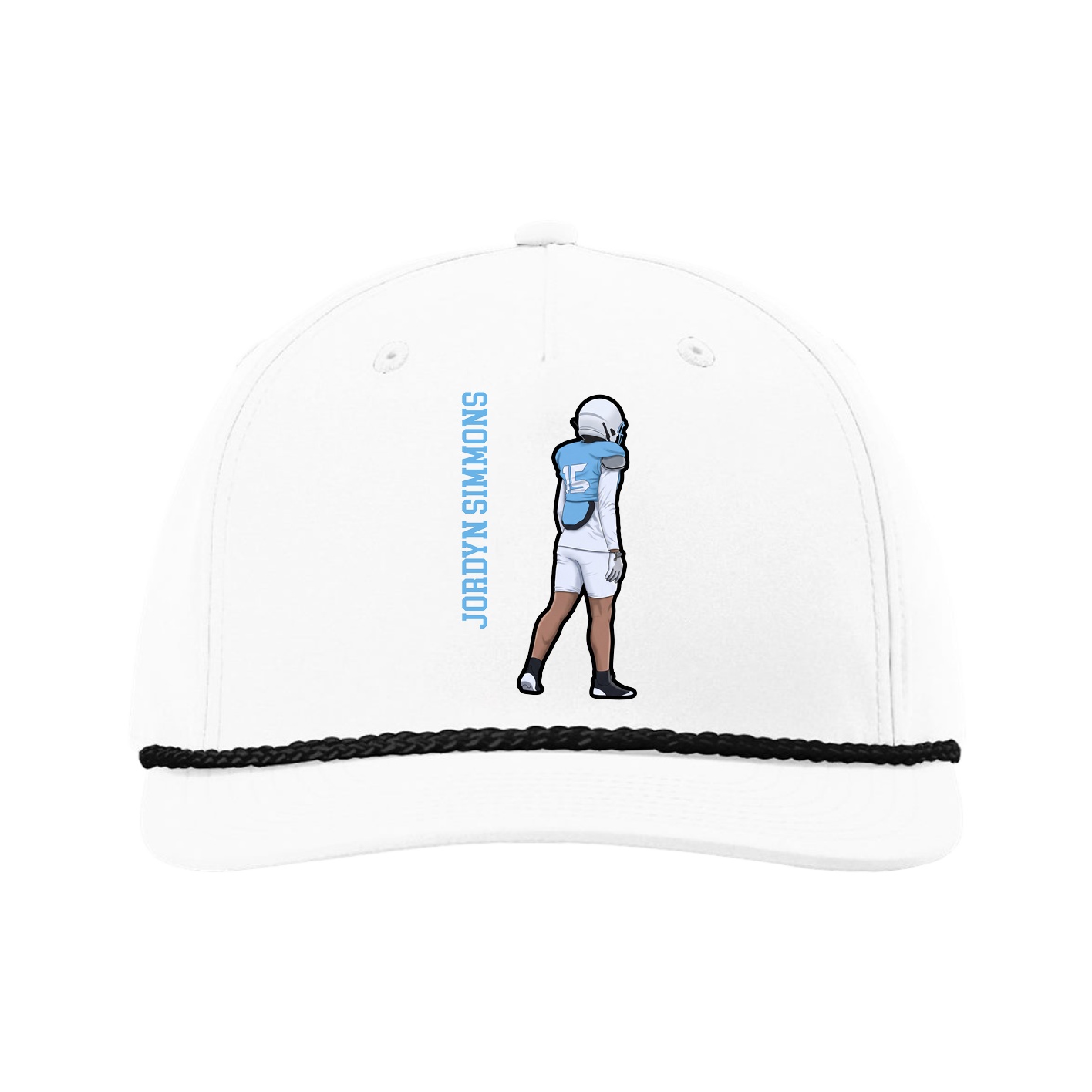 Five-Panel Classic Rope Cap — Name Vertical in White