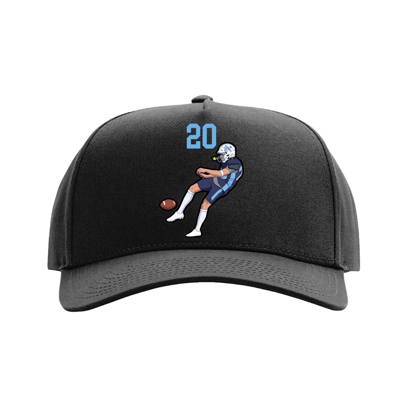 Full Fabric Five-Panel Champ Cap — Number Top in Black
