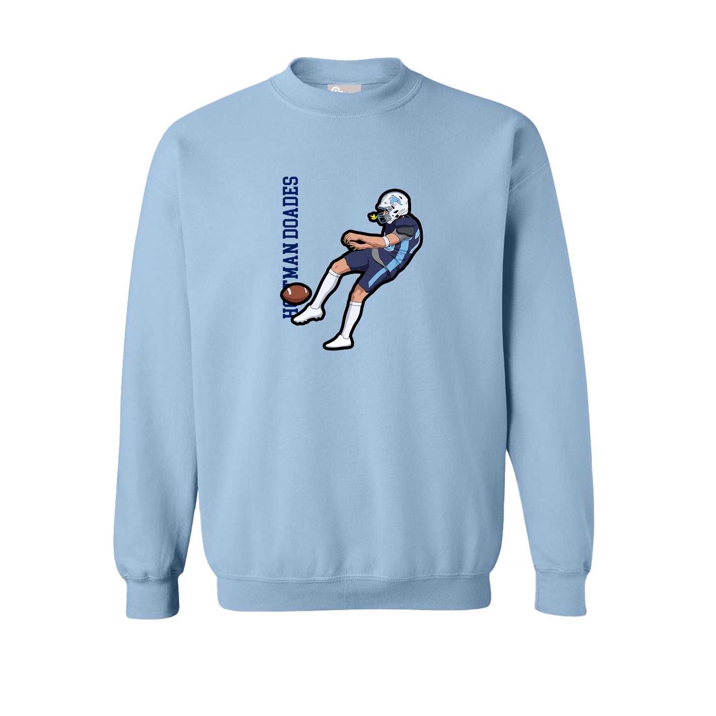 Fleece Crew — Name Vertical in Light Blue