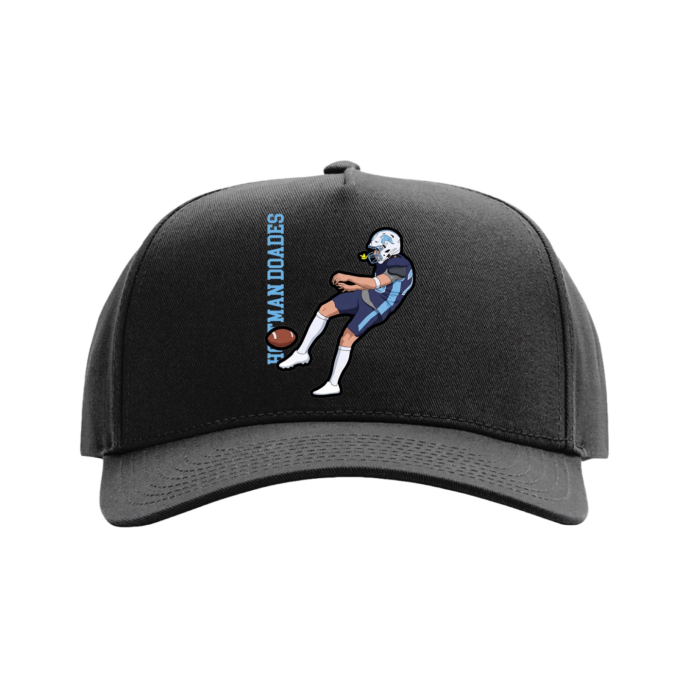 Full Fabric Five-Panel Champ Cap — Name Vertical in Black