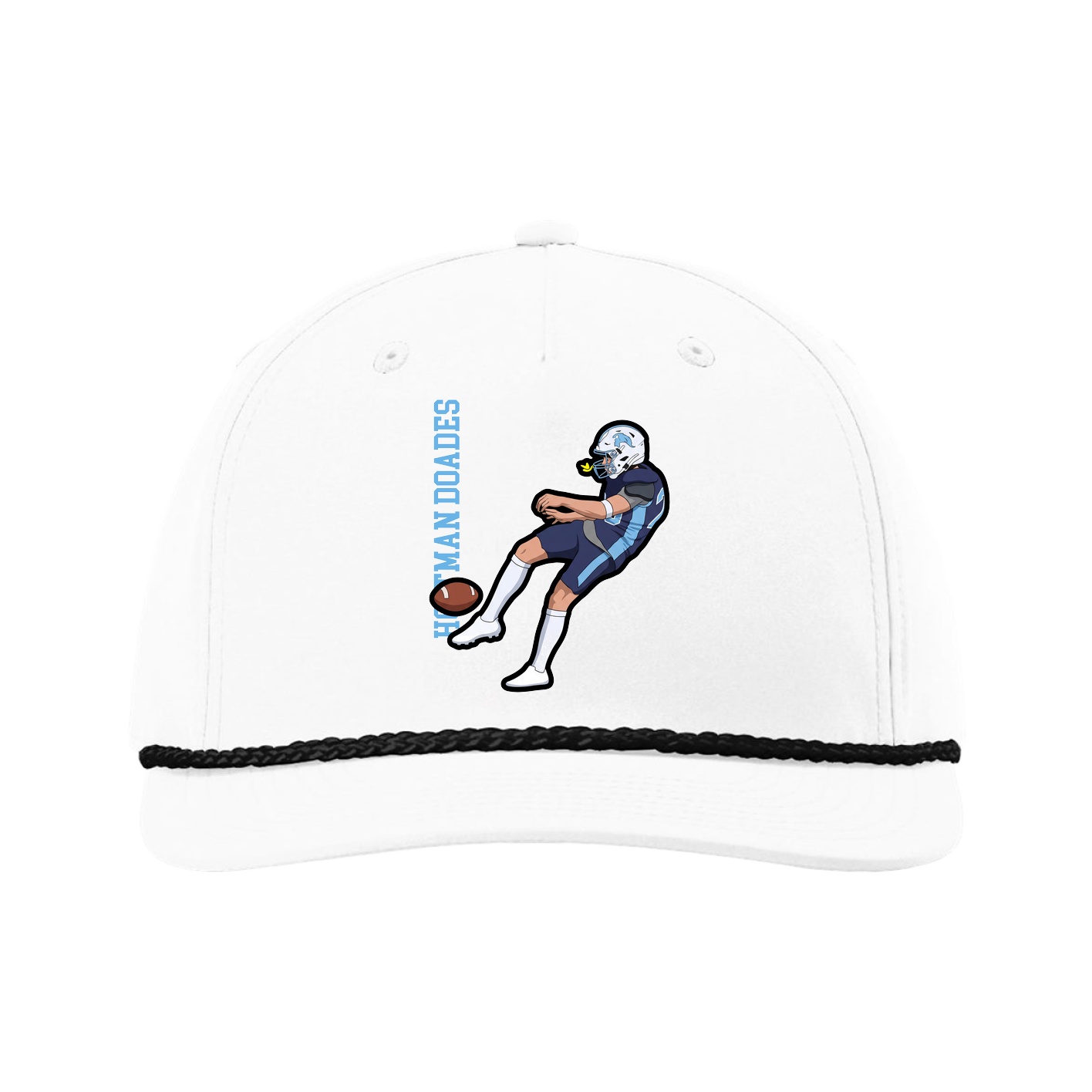 Five-Panel Classic Rope Cap — Name Vertical in White