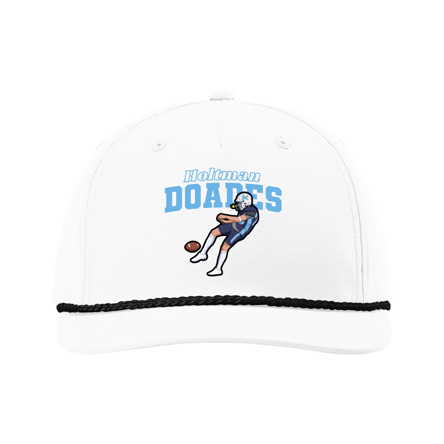 Five-Panel Classic Rope Cap — Name Arch in White