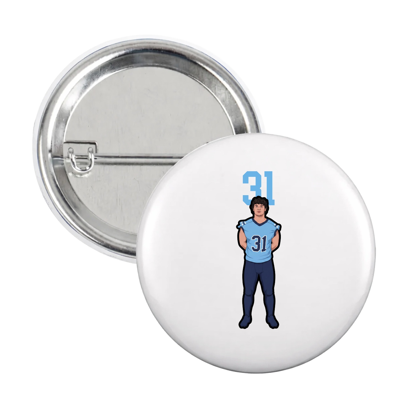 Game Day Button — Number Top in White