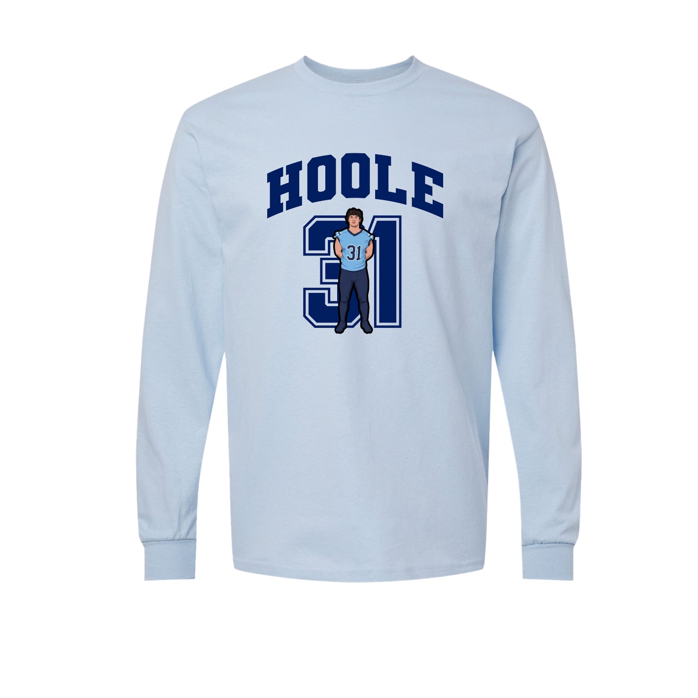 Long Sleeve Tee — Number in Light Blue