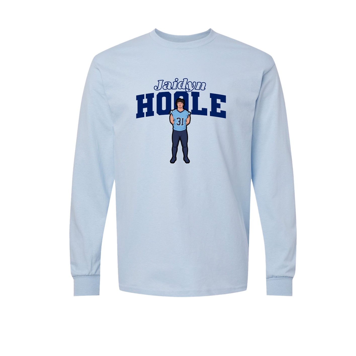 Long Sleeve Tee — Name Arch in Light Blue