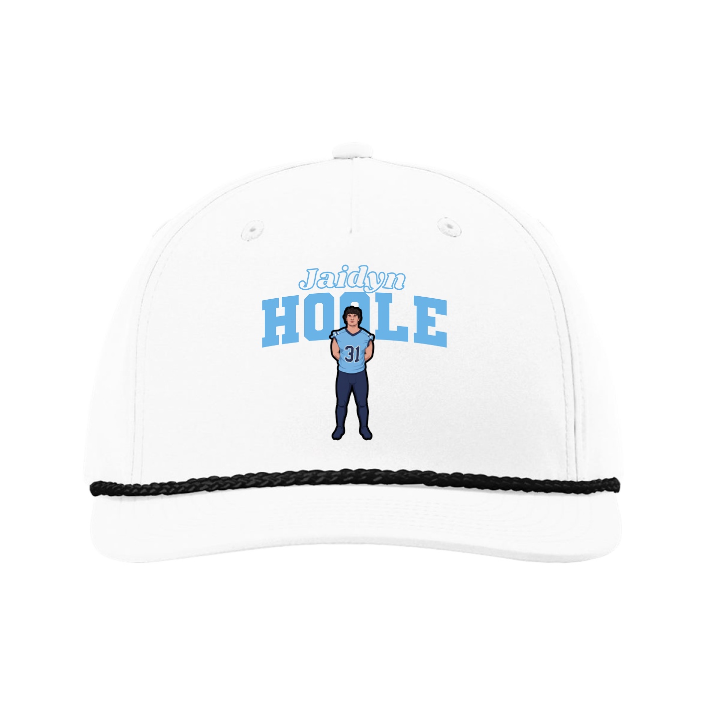 Five-Panel Classic Rope Cap — Name Arch in White