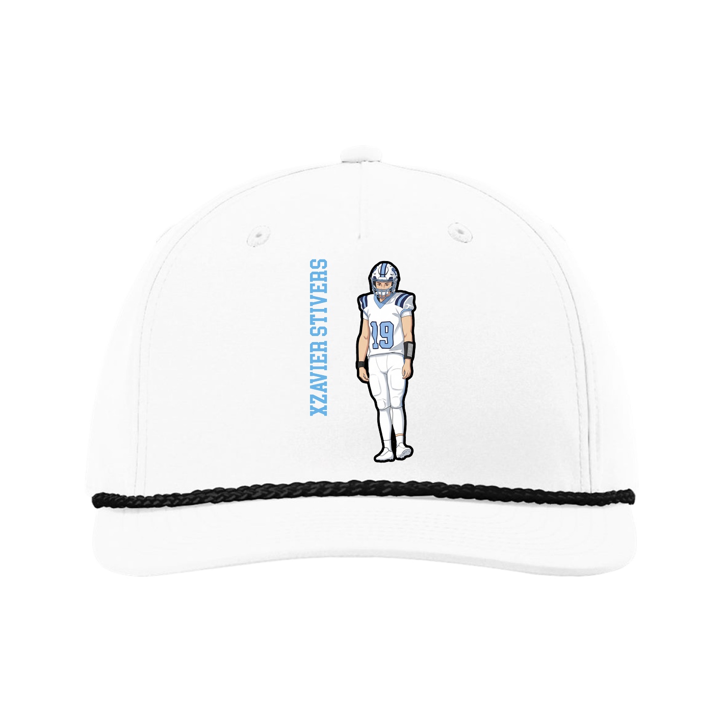 Five-Panel Classic Rope Cap — Name Vertical in White