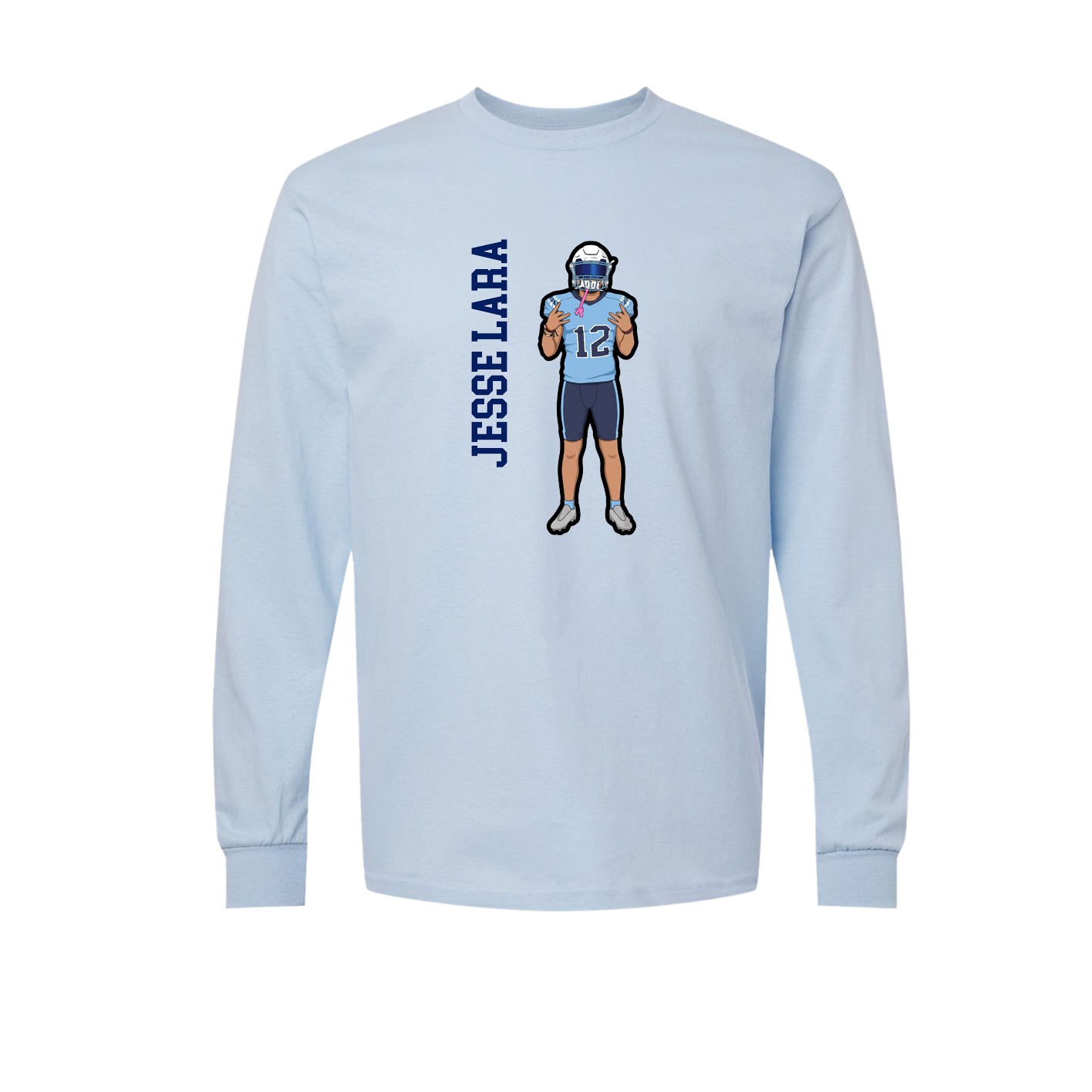 Long Sleeve Tee — Name Vertical in Light Blue