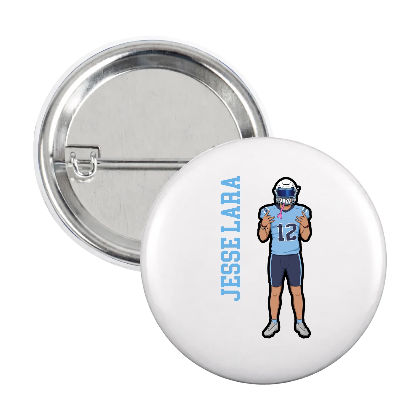 Game Day Button — Name Vertical in White