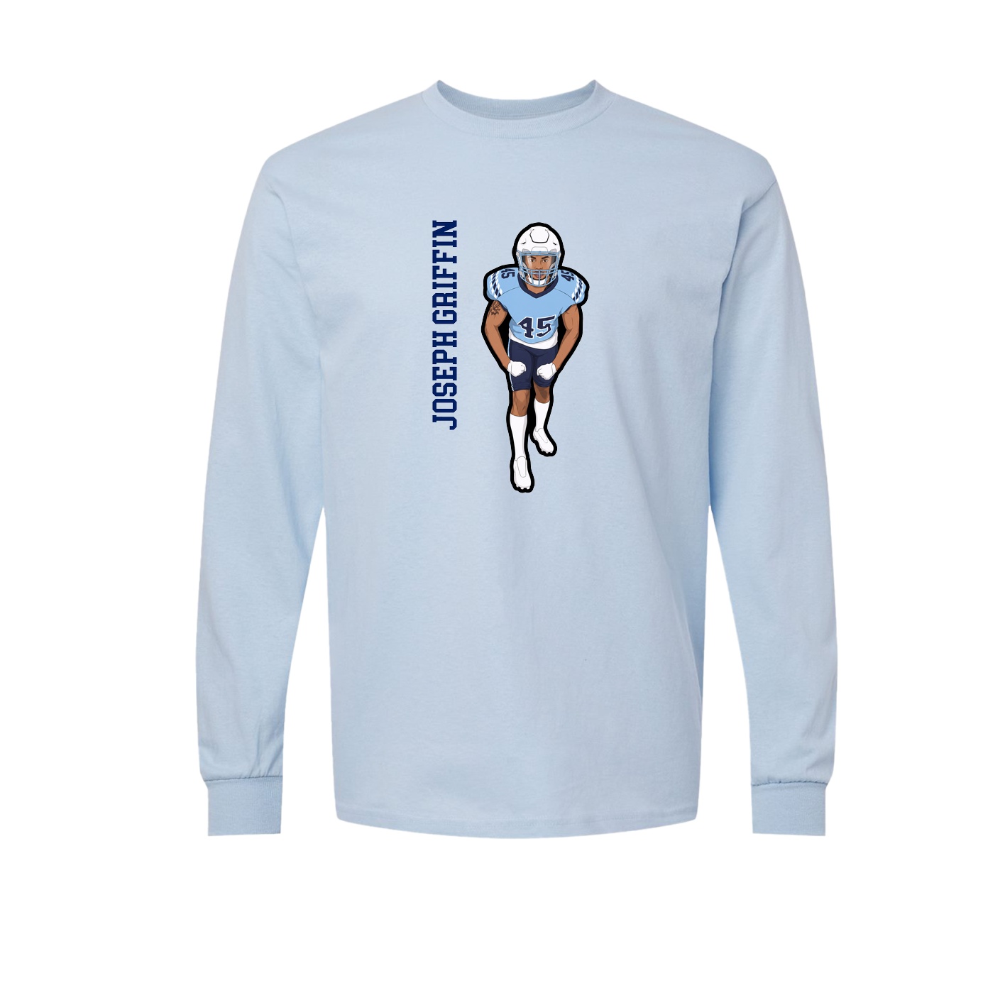 Long Sleeve Tee — Name Vertical in Light Blue