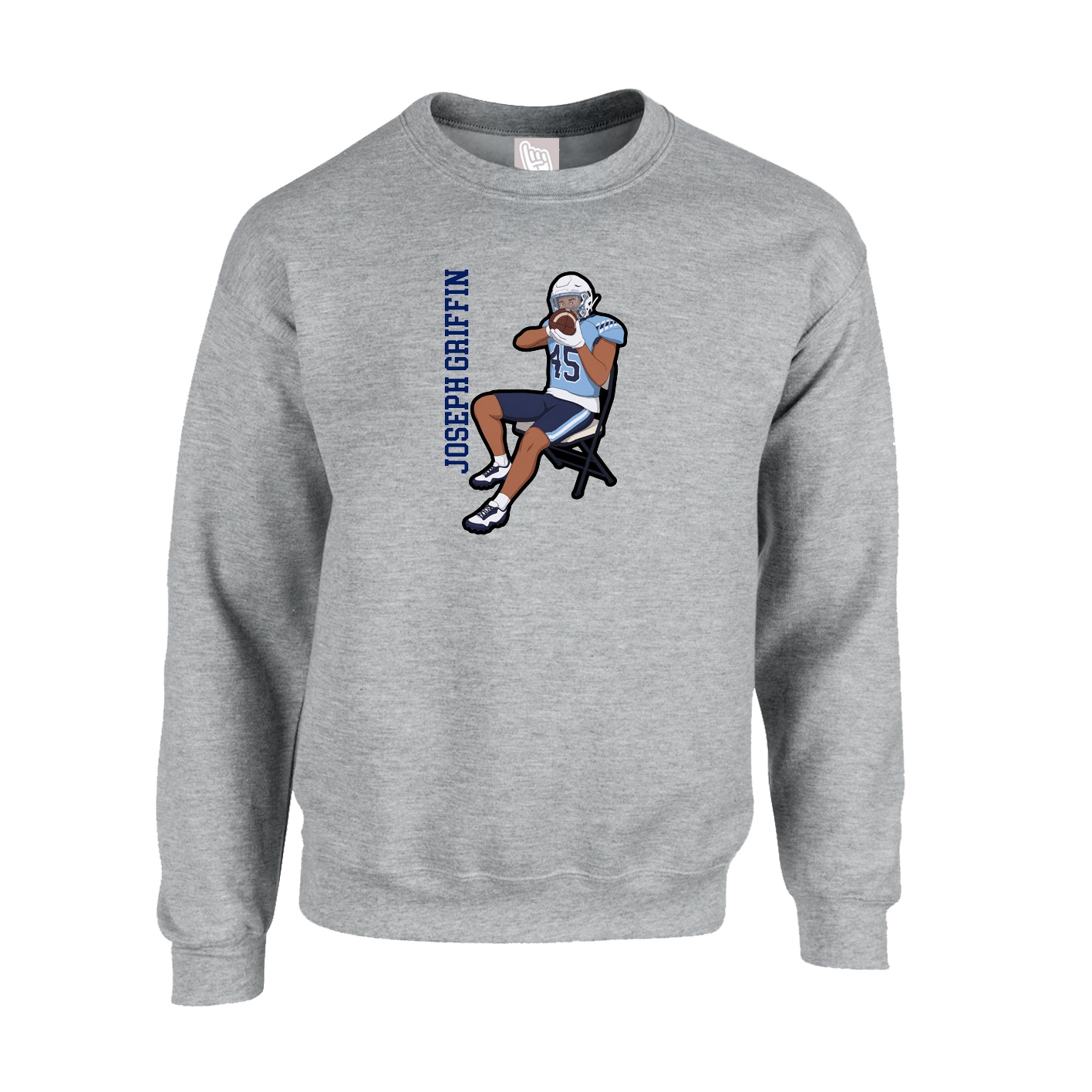 Fleece Crew — Name Vertical in Grey
