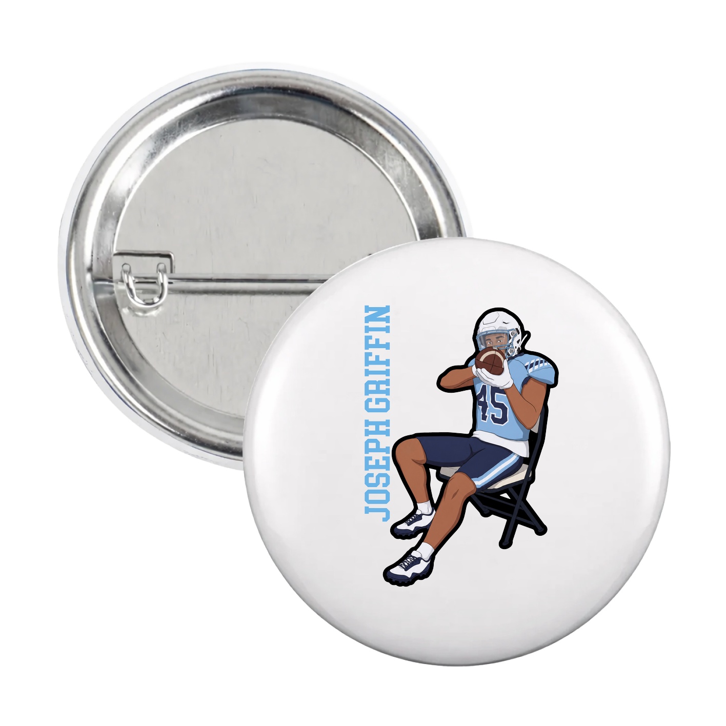 Game Day Button — Name Vertical in White