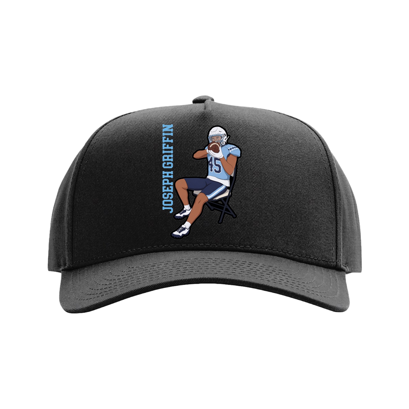 Full Fabric Five-Panel Champ Cap — Name Vertical in Black