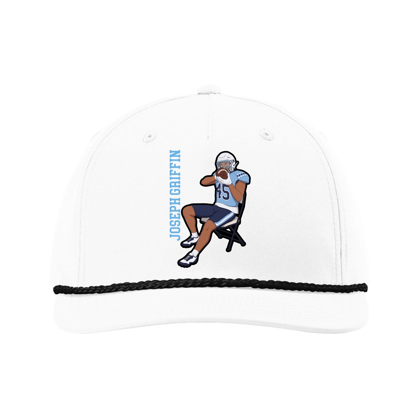 Five-Panel Classic Rope Cap — Name Vertical in White