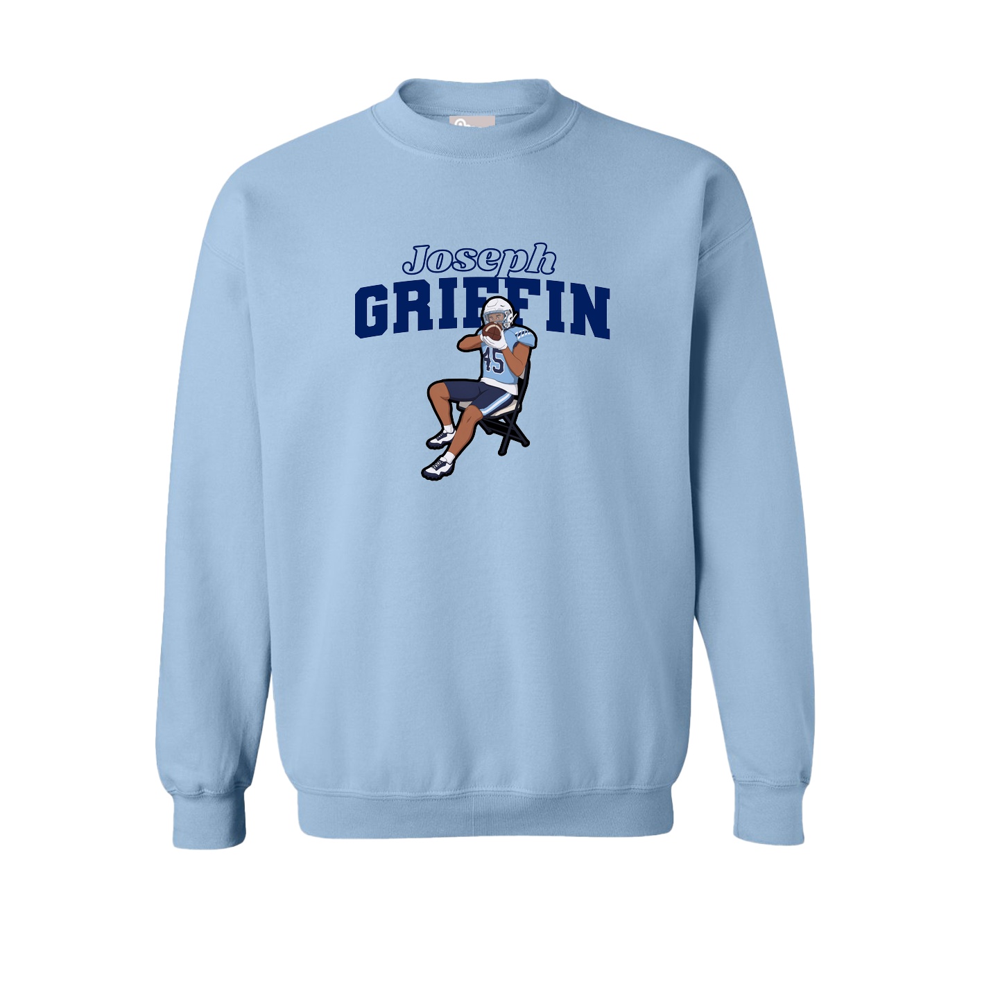 Fleece Crew — Name Arch in Light Blue