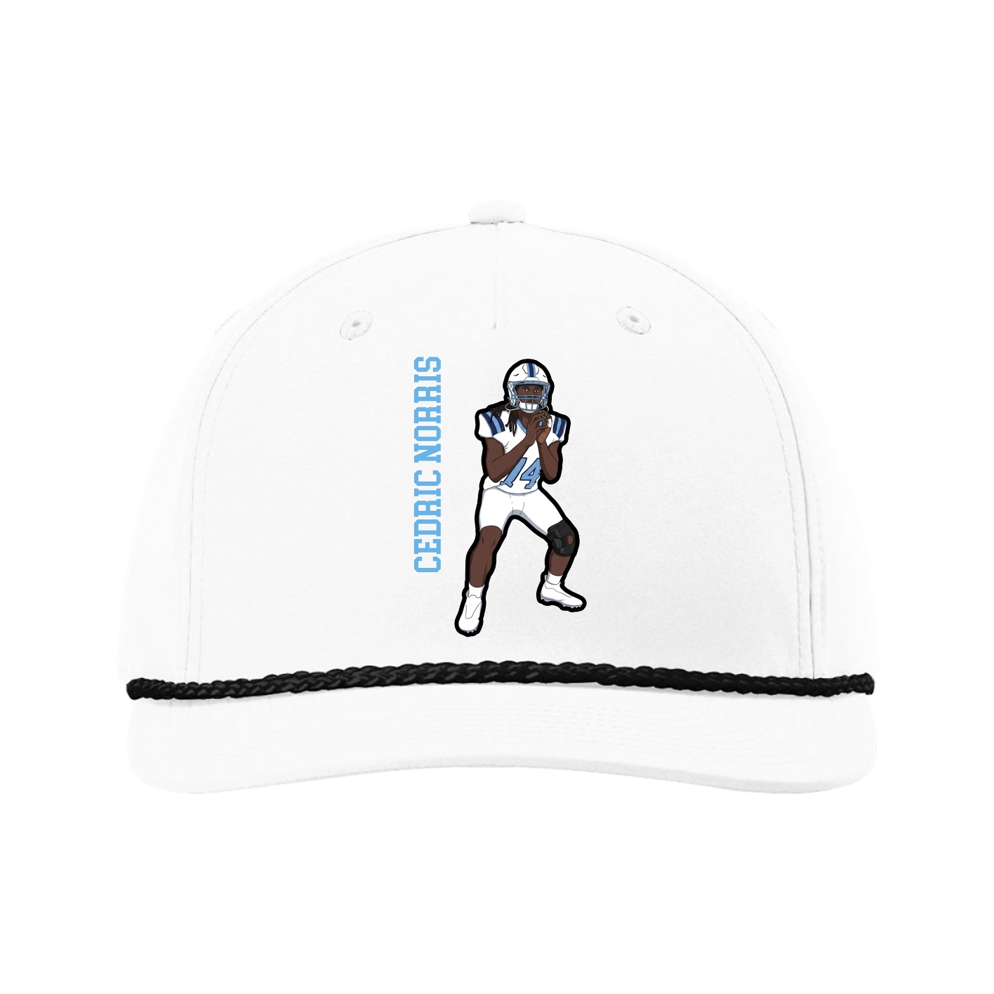 Five-Panel Classic Rope Cap — Name Vertical in White