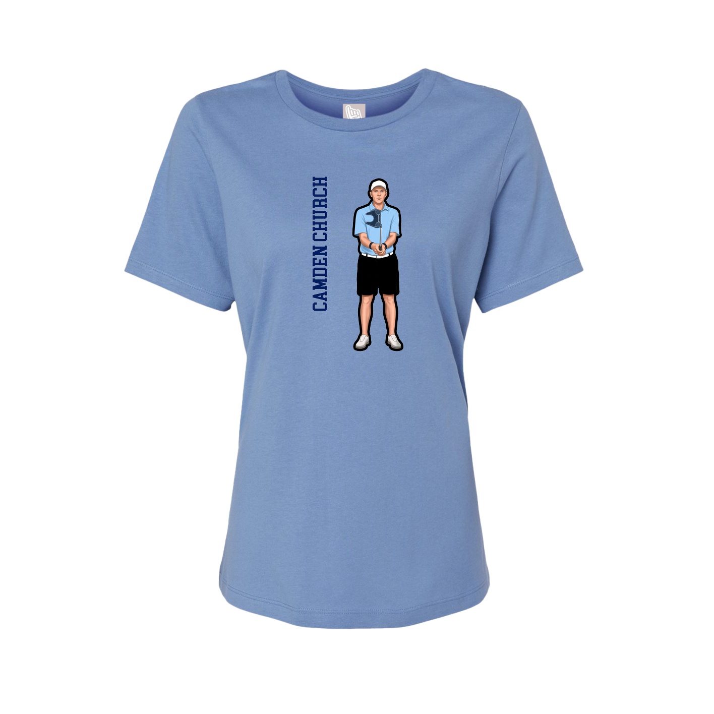 Womens Tee — Name Vertical in Powder Blue