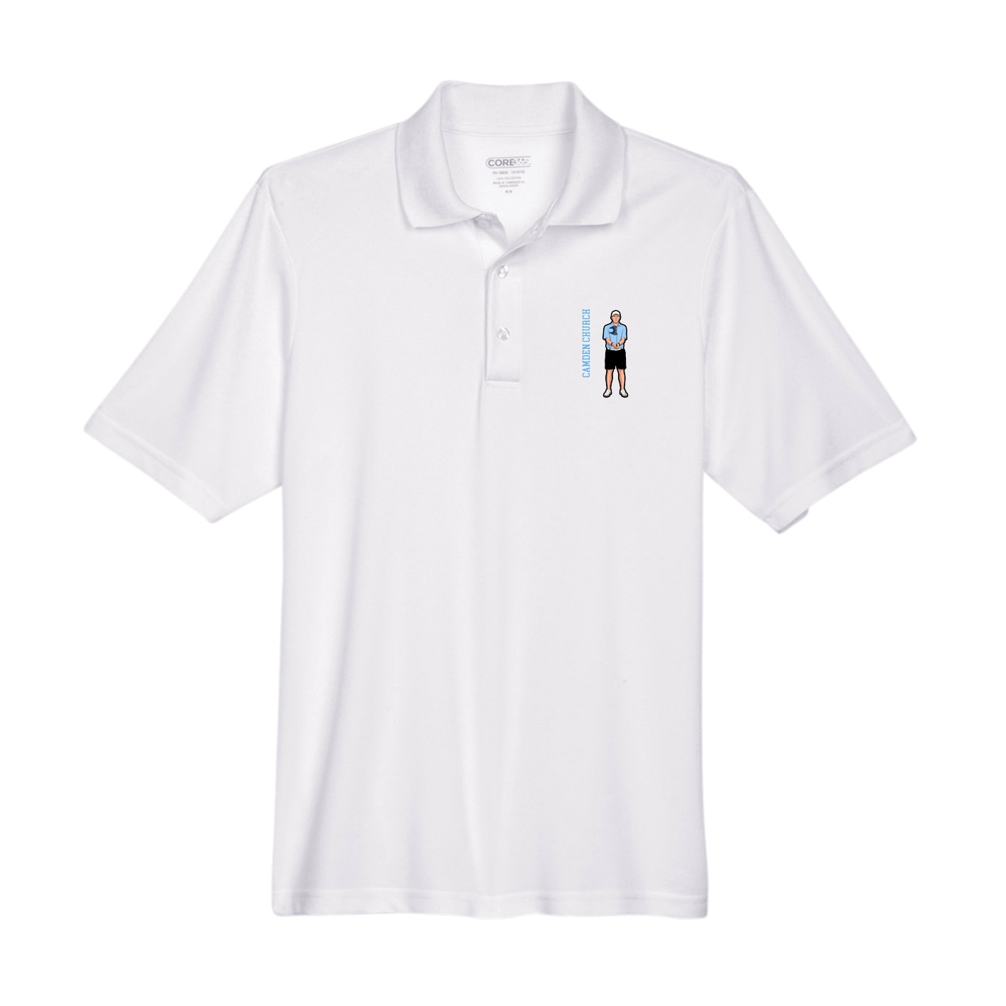 Performance Polo — Name Vertical in White
