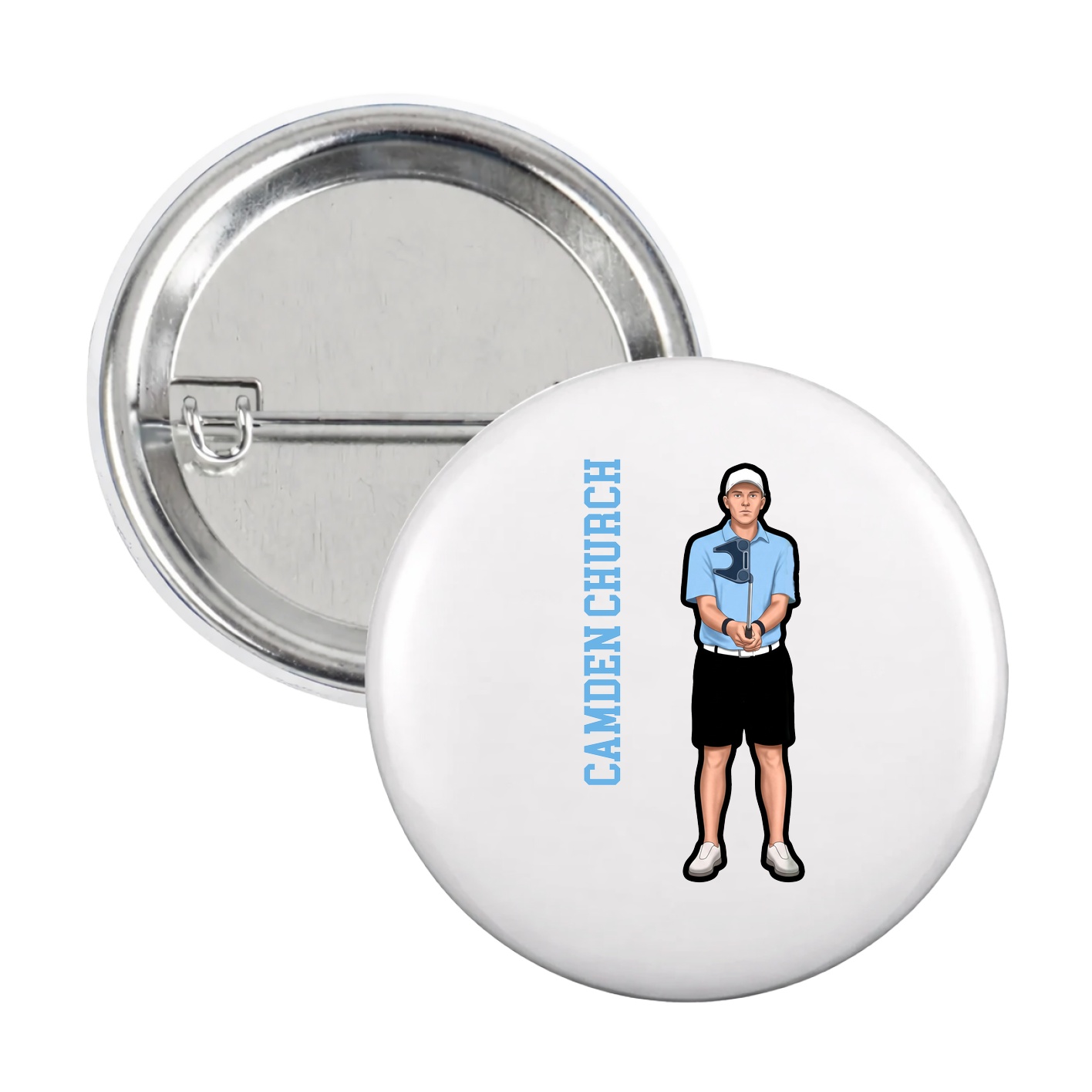 Game Day Button — Name Vertical in White