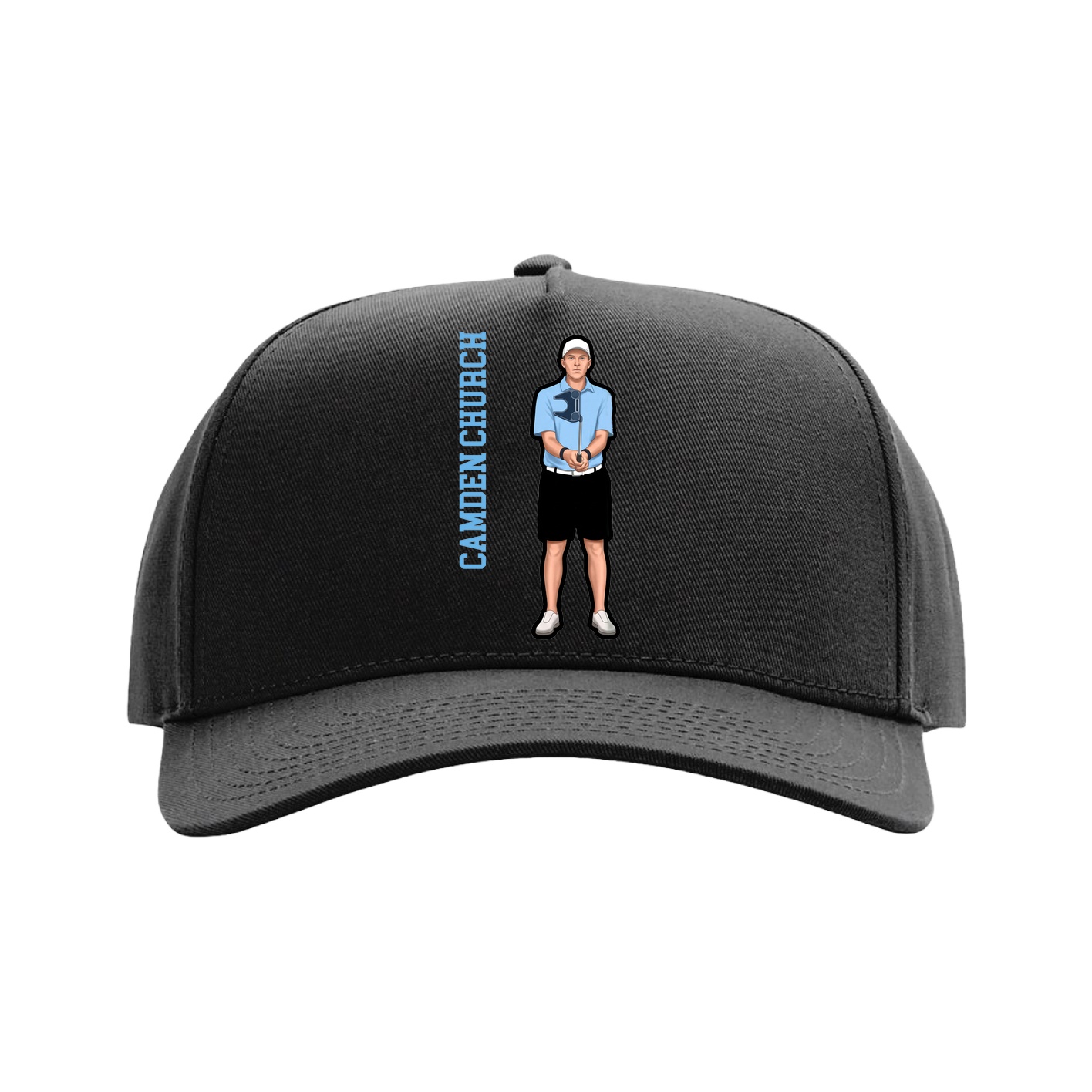 Full Fabric Five-Panel Champ Cap — Name Vertical in Black