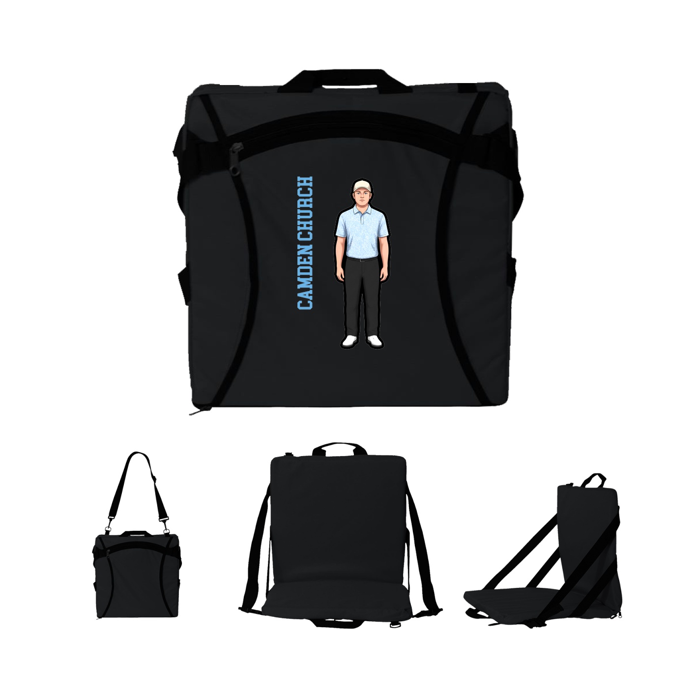 Folding Stadium Seat — Name Vertical in Black