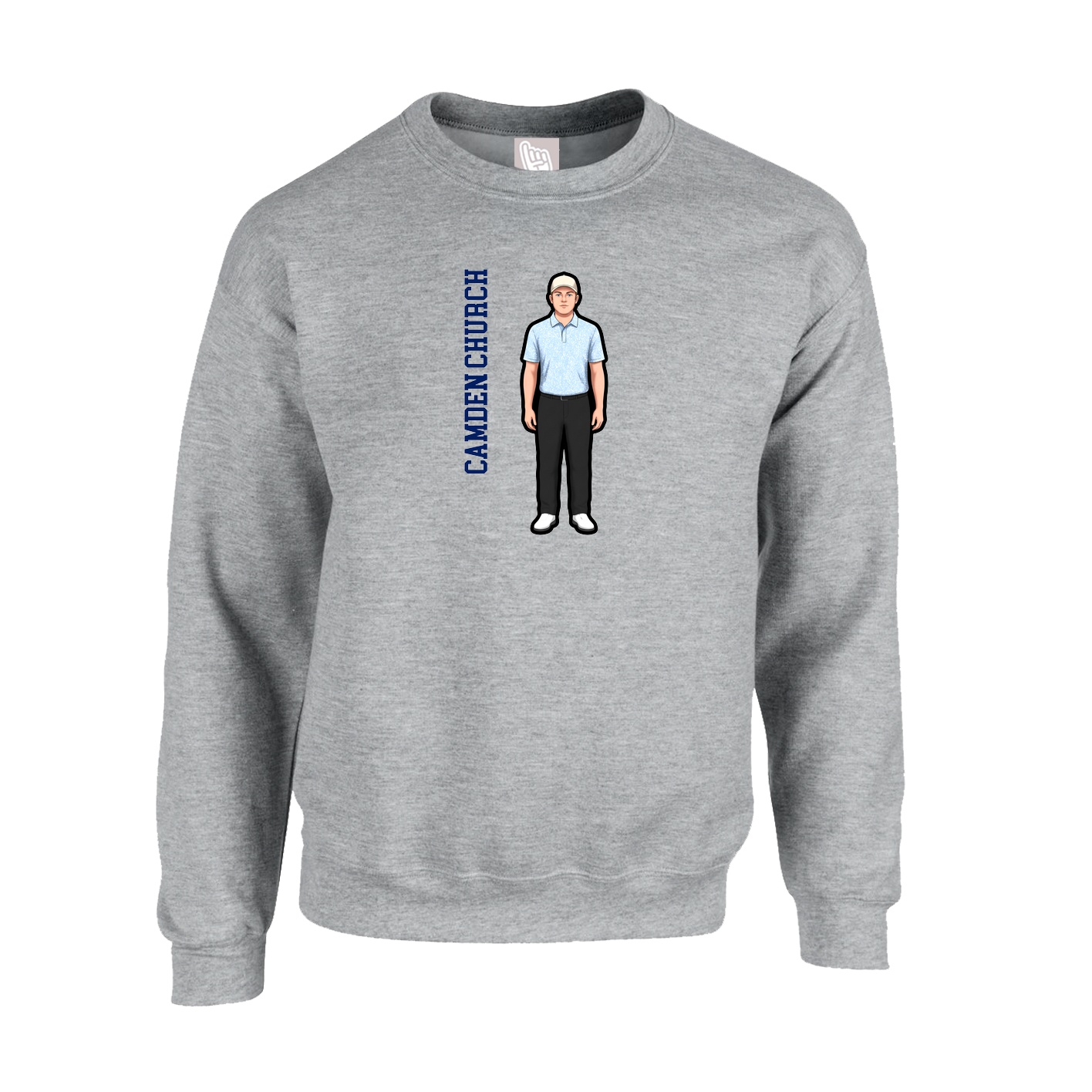 Fleece Crew — Name Vertical in Grey