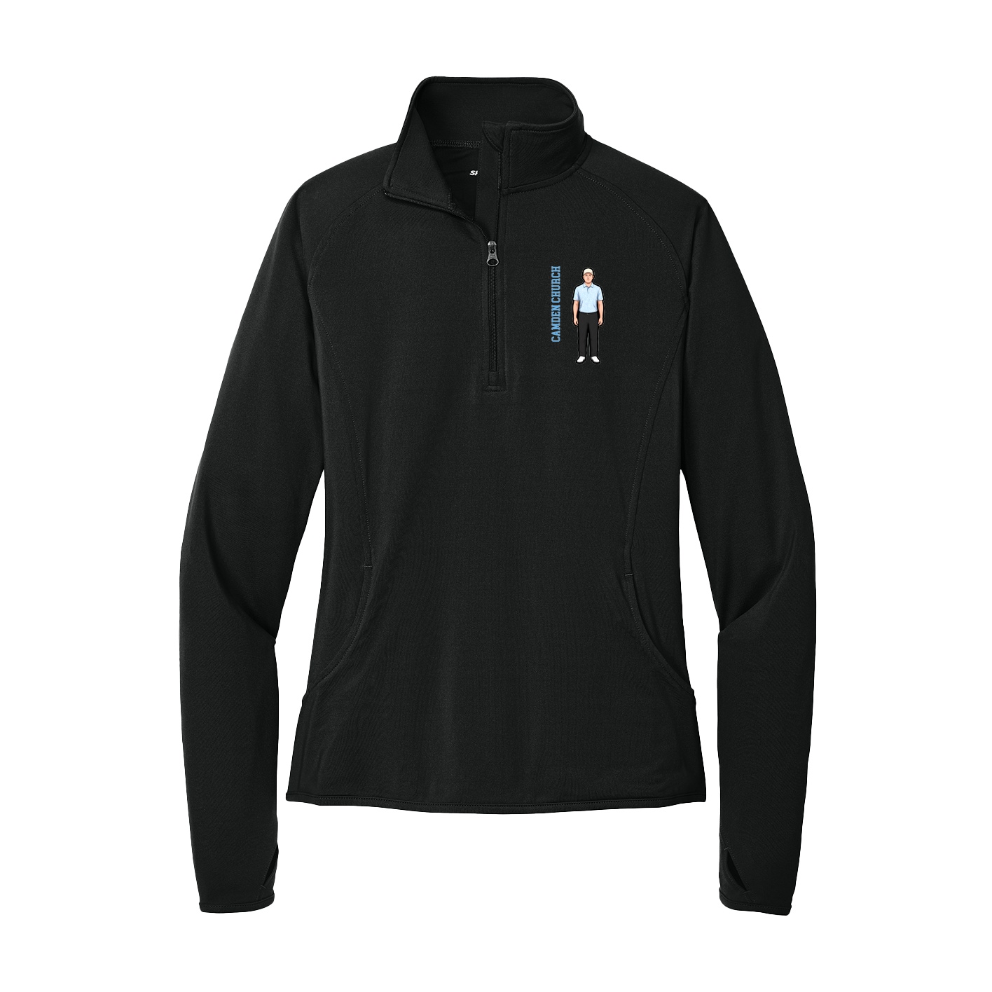 Women's Q-Zip Pullover — Name Vertical in Black