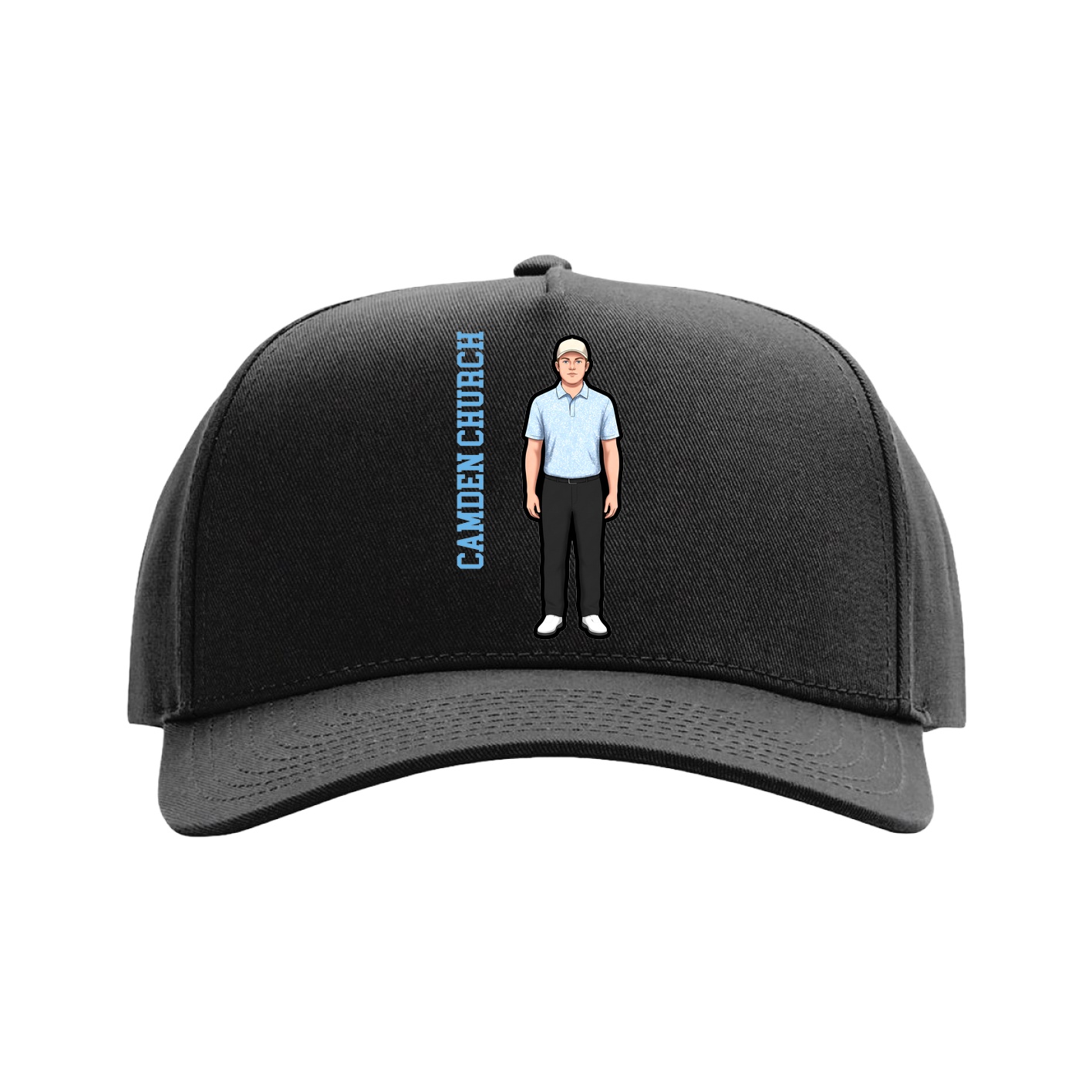 Full Fabric Five-Panel Champ Cap — Name Vertical in Black