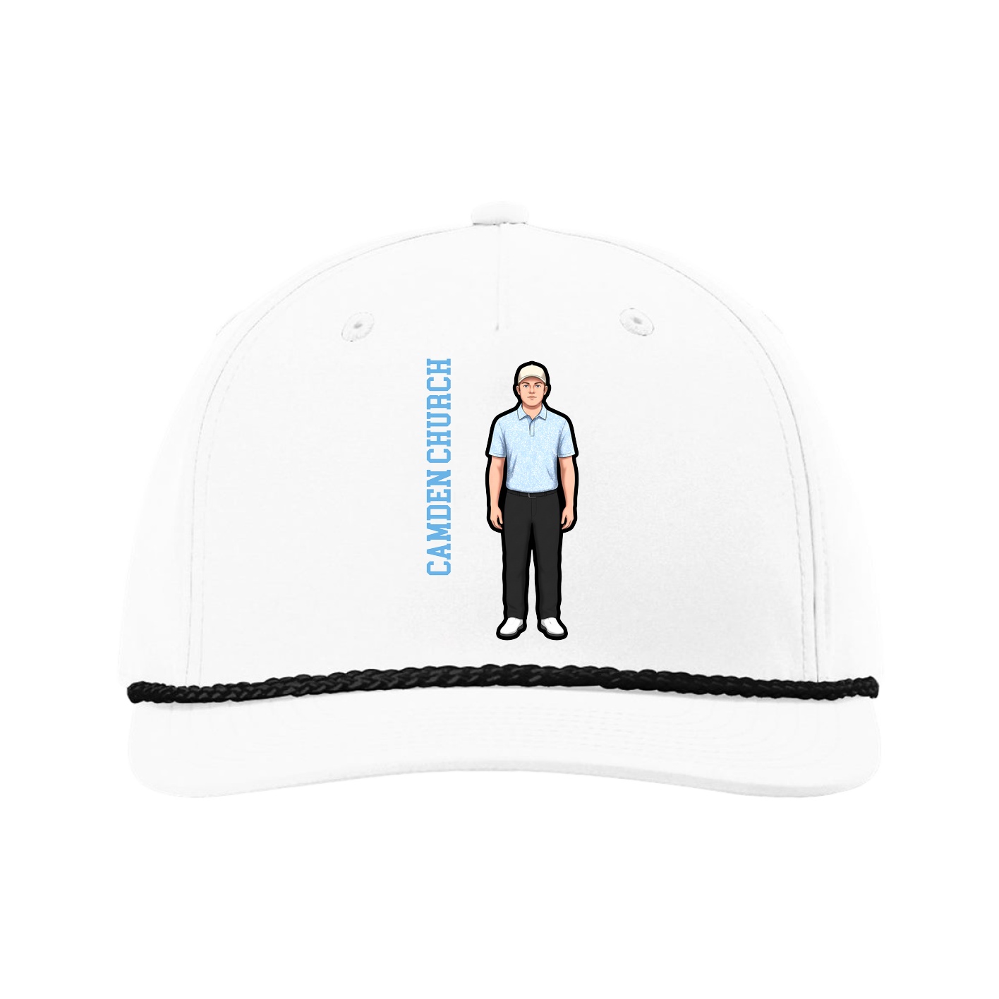 Five-Panel Classic Rope Cap — Name Vertical in White